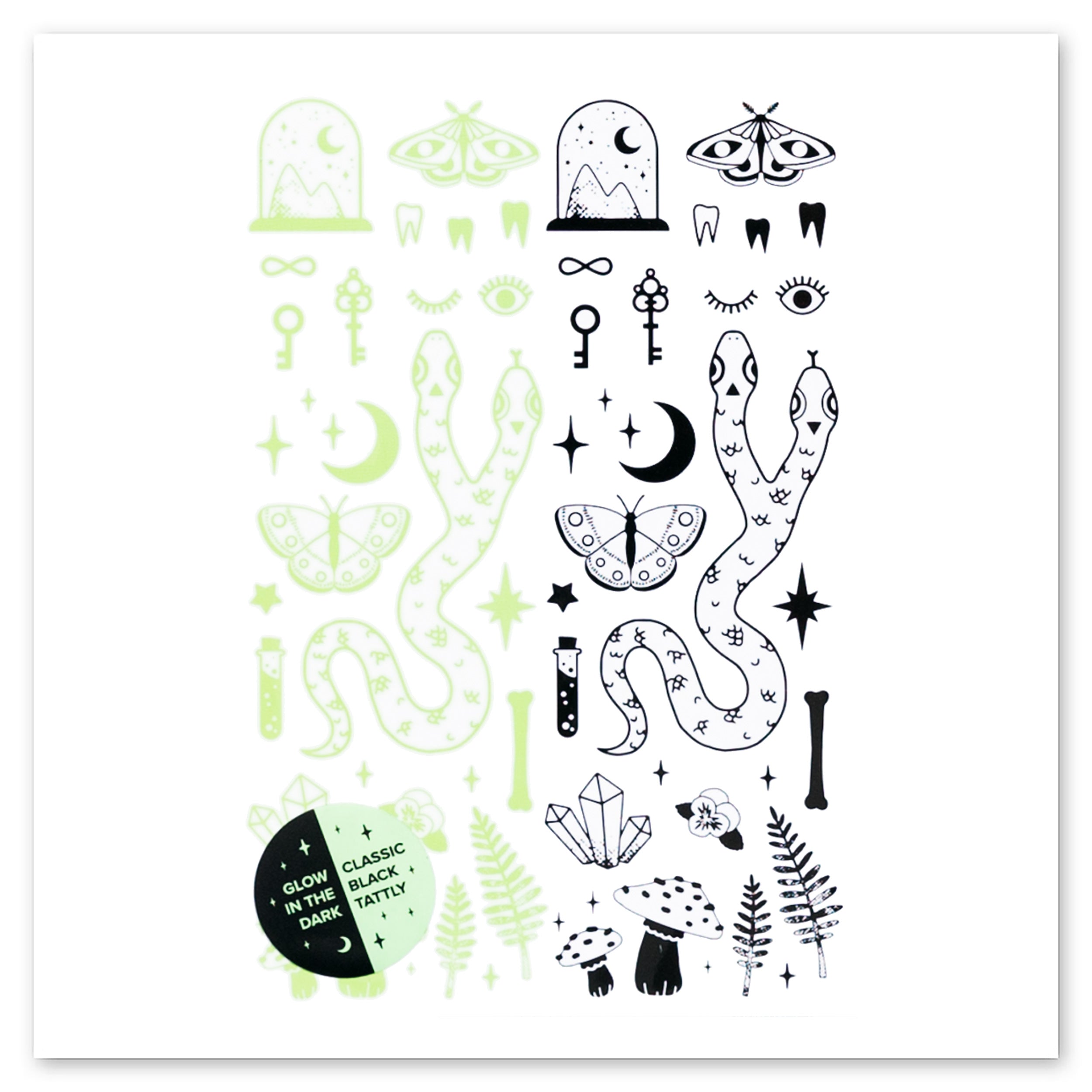  The Curiosities Glow-in-the-Dark Tattly Temporary Tattoos Sheets、mySite、ghnorth
