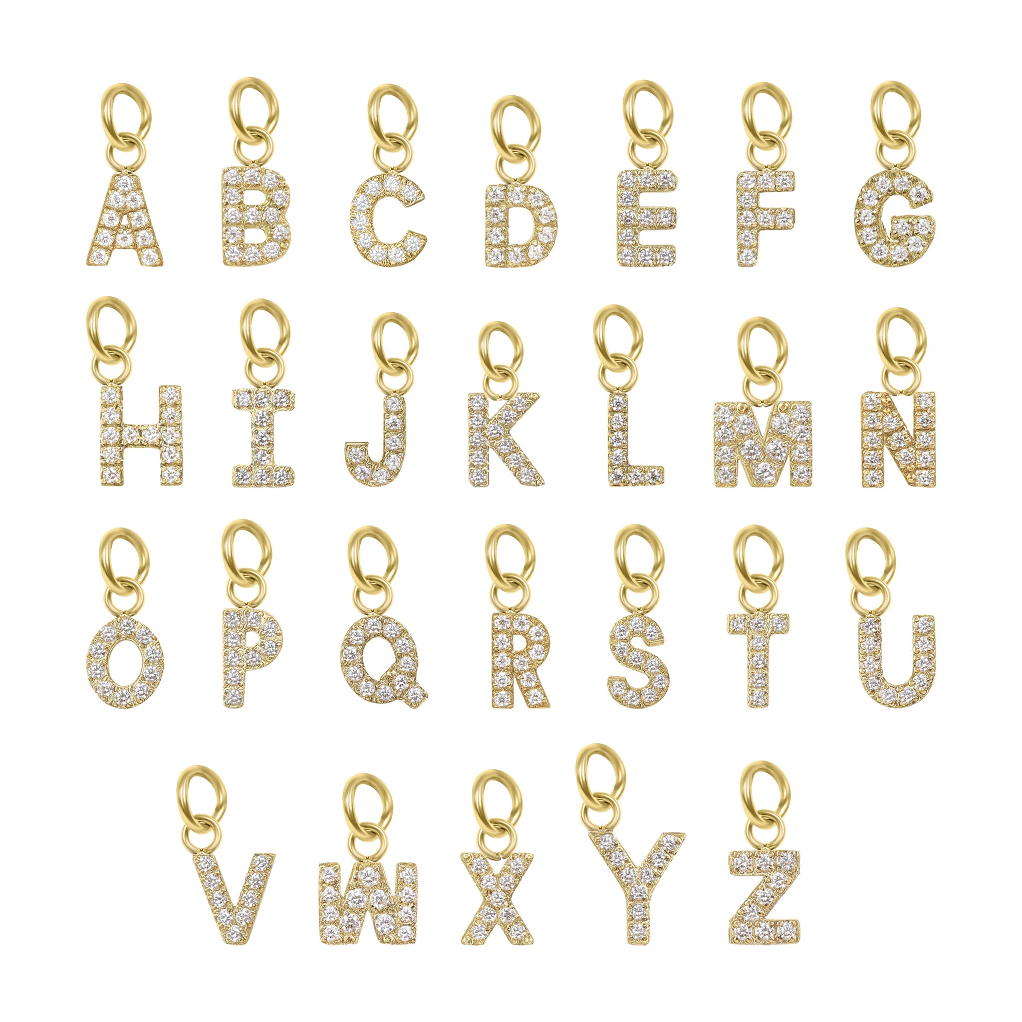 18K Gold PVD Stainless Steel Pave Set CZ Initial Letter Charms / PDC9021、mySite、dreamappss