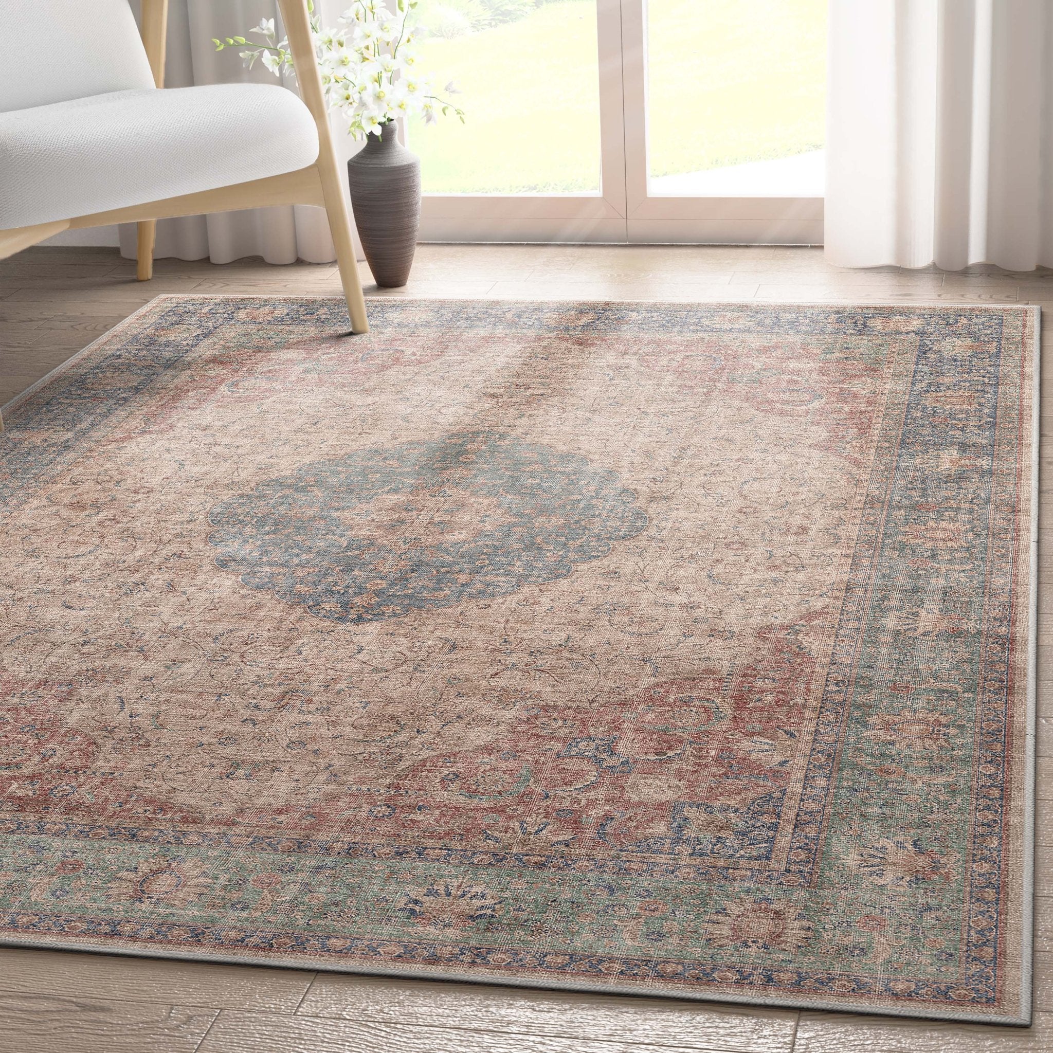 Asha 2-in-1 Odette Vintage Flat-Weave Rug + Rug Pad Included、mySite、gigharbornorthrealestate