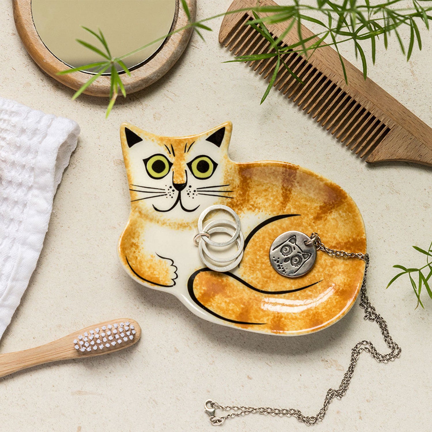 Handmade Ceramic Ginger Tabby Cat Trinket Dish、mySite、g9winljtr