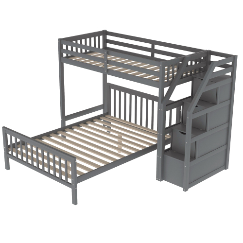 Twin over Full Loft Bed with Staircase,Gray(OLD SKU:SM000107AAE)、、casual