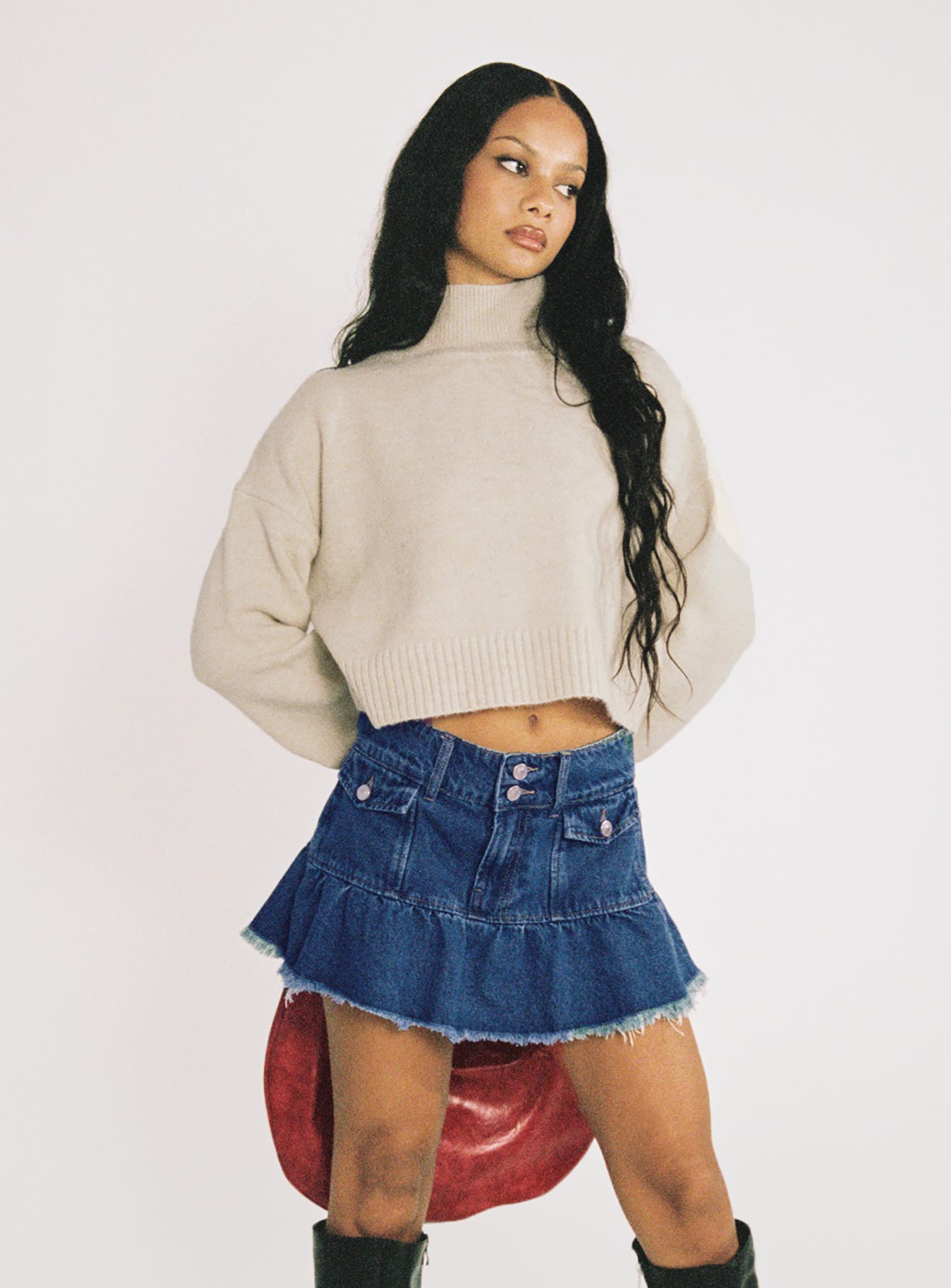 Dapperton Denim Mini Skirt Mid Blue、mySite、solidvoid