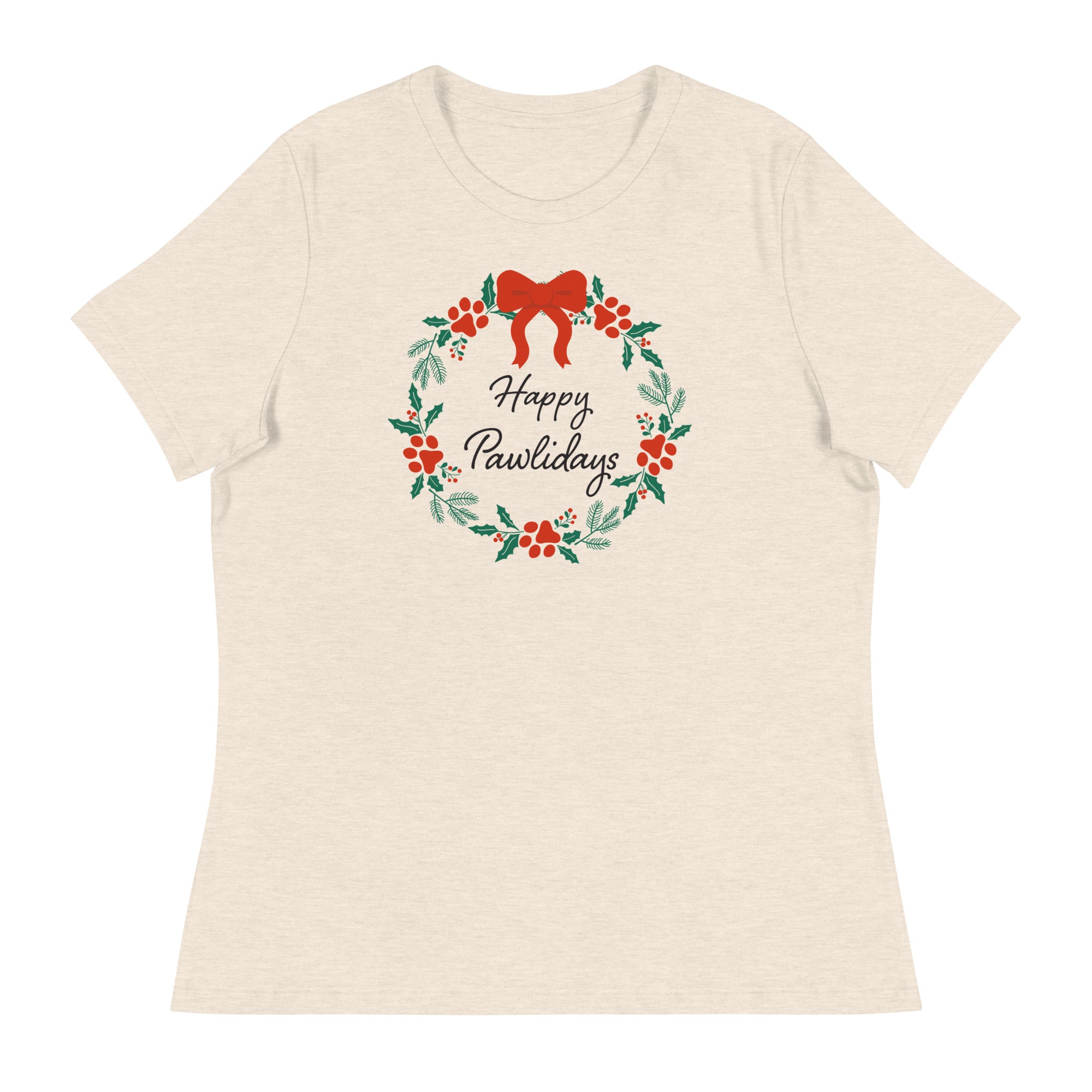 Happy Pawlidays Wreath Women's Relaxed T-Shirt、mySite、camillekostekn