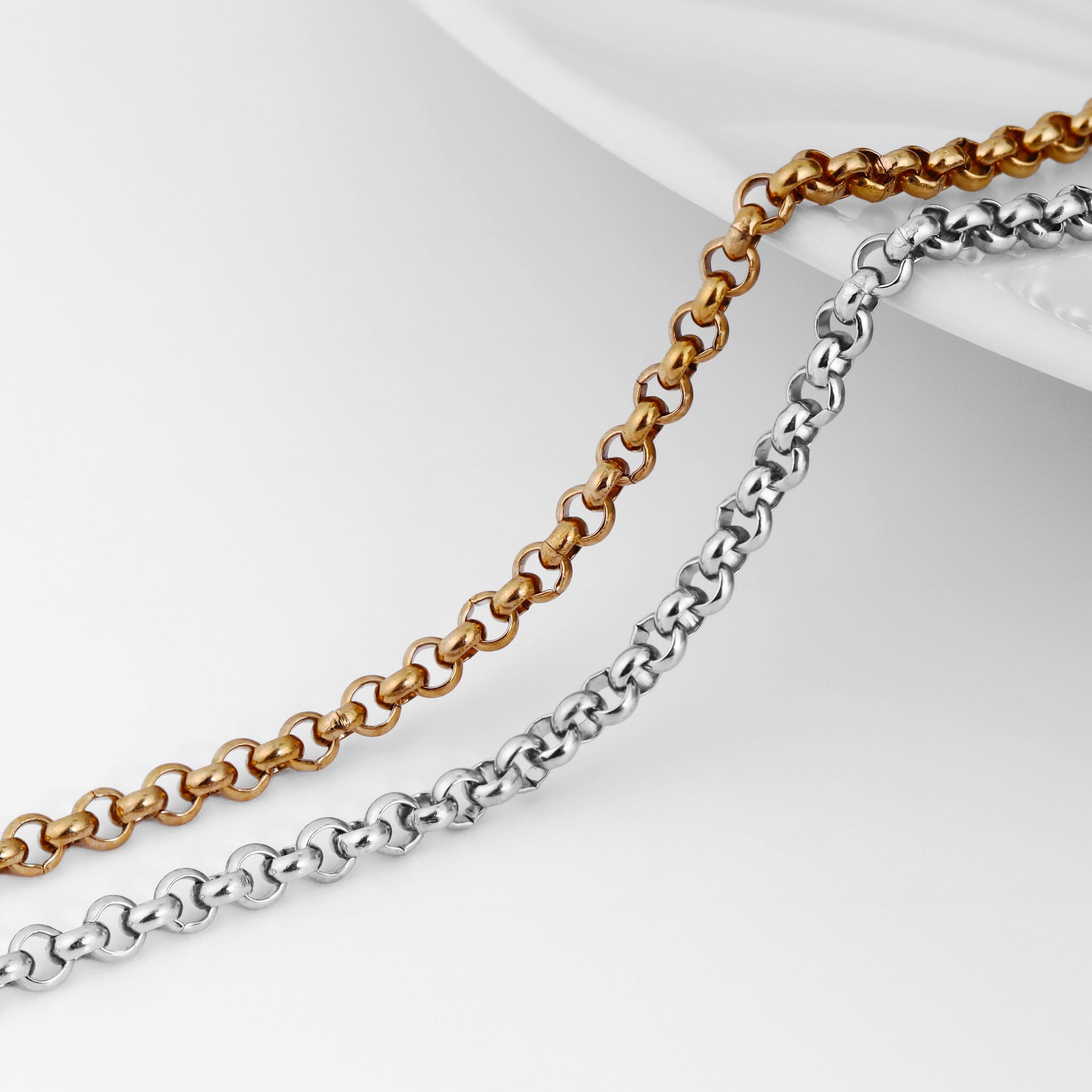 3mm 18K Gold PVD Stainless Steel Rolo Permanent Jewelry Chain By The Foot / SPL1001、mySite、dreamappss