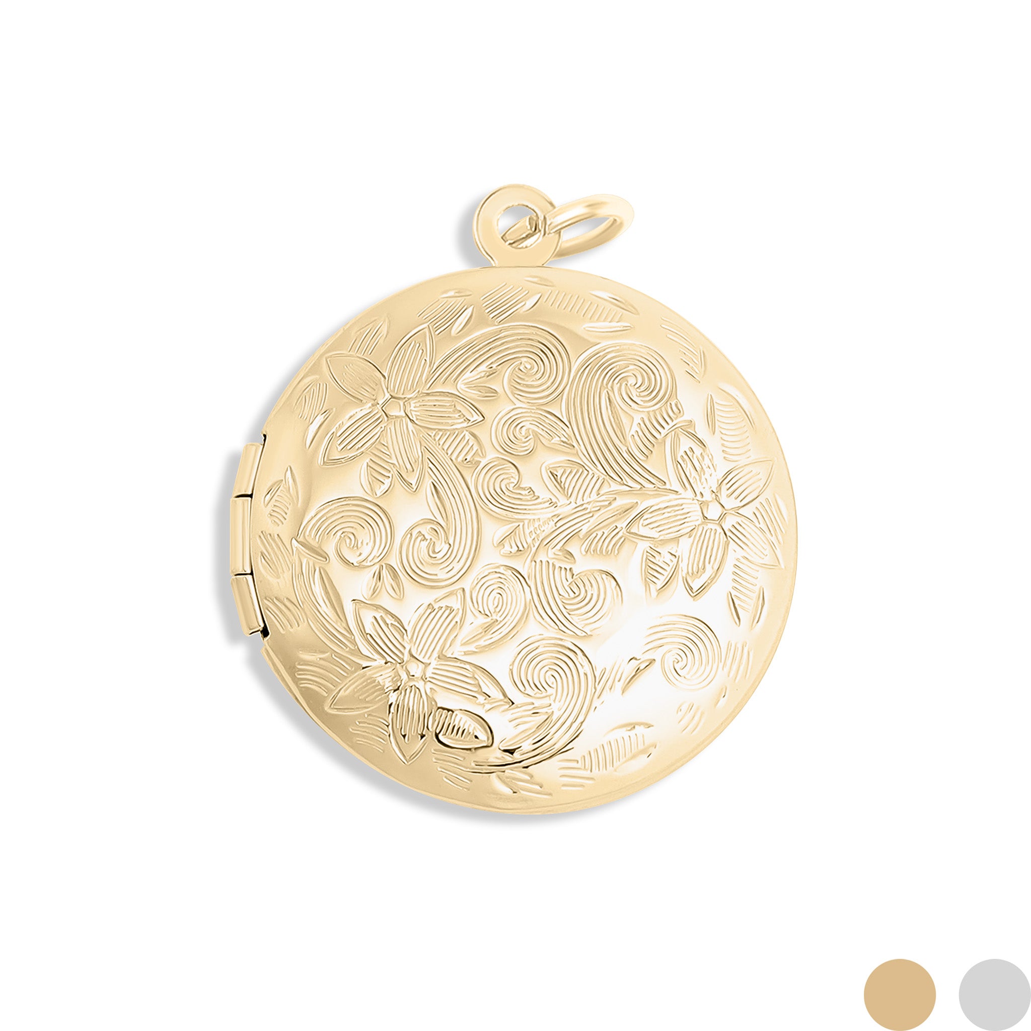 18K Gold PVD Stainless Steel Round Floral textured Locket / PDL0240、mySite、dreamappss