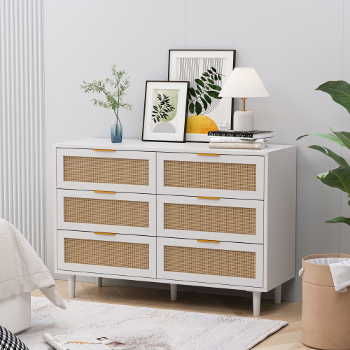 51.18"6-Drawers Rattan Storage Cabinet Rattan Drawer,for Bedroom,Living Room,Natural (Same SKU:W757P198980)、、casual