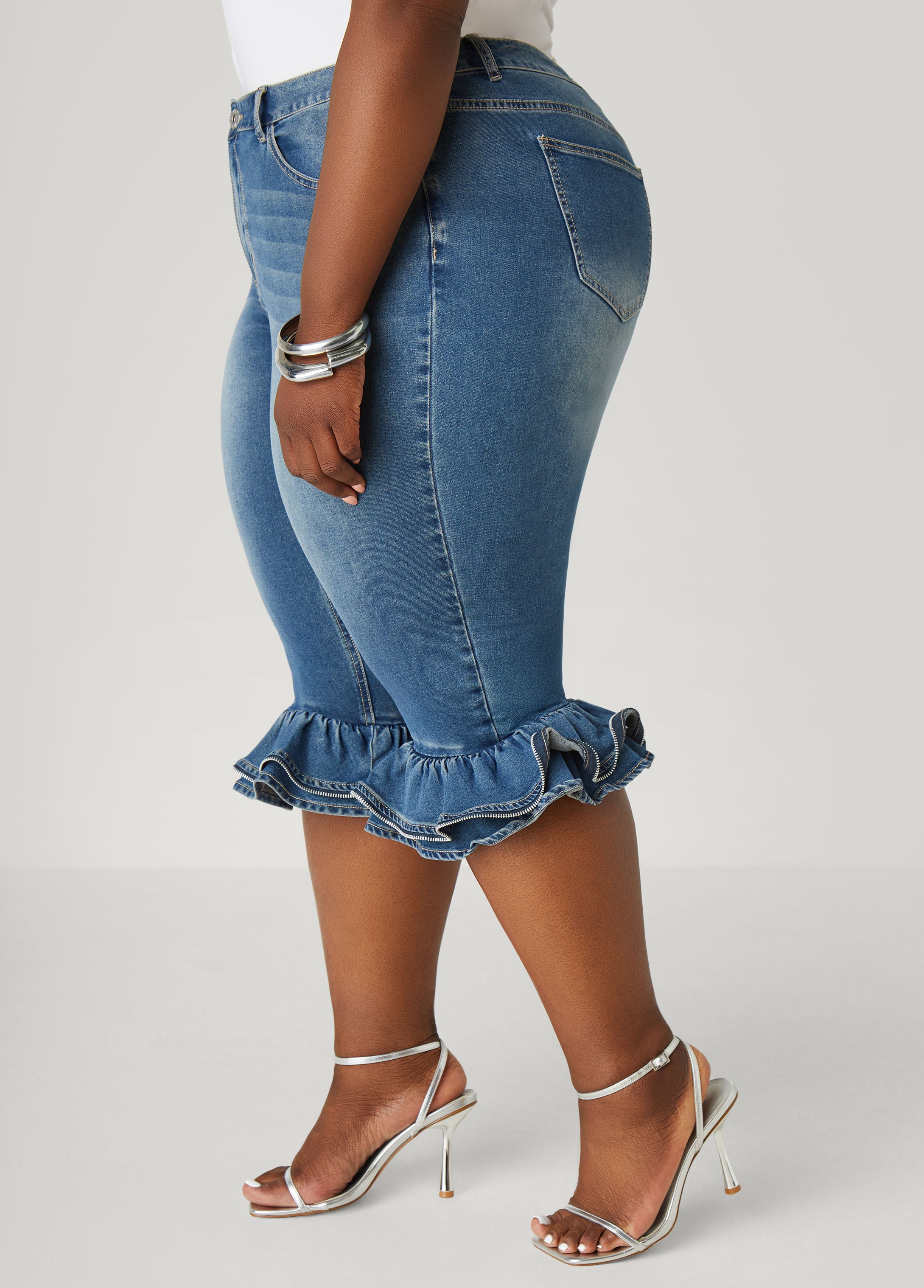 Zipper Trimmed Denim Capris、mySite、bengalsvssteelers