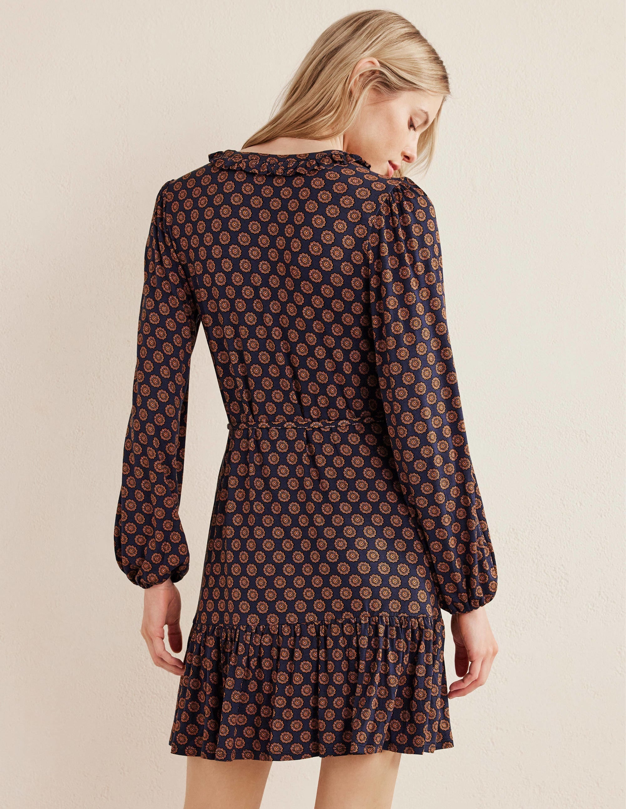  Notch Neck Jersey Dress-French Navy, Sunflower Geo、mySite、ashleygrahame