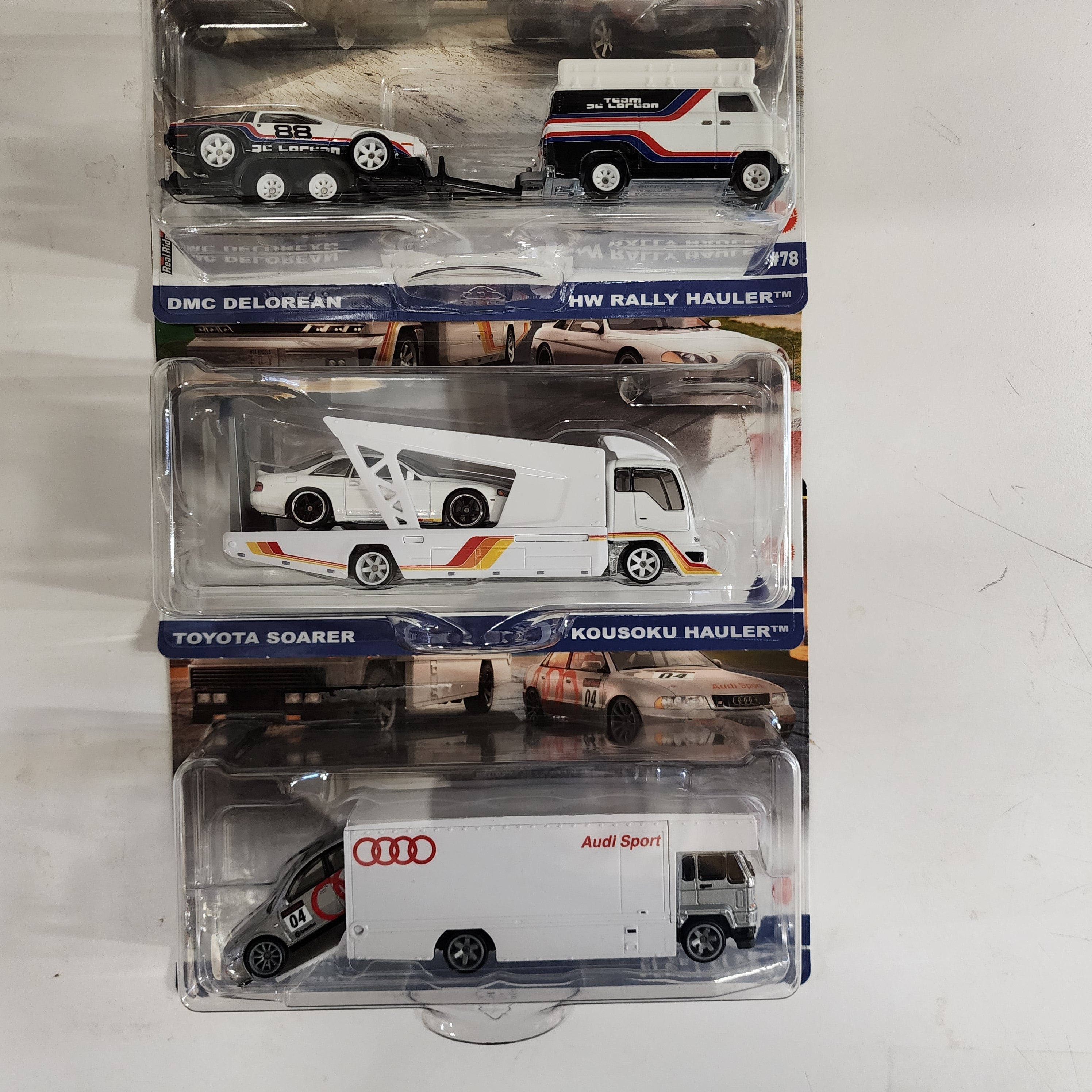 NEW! Complete 3 Car Set Case F * 2025 Hot Wheels Team Transport Soarer, DMC, Audi、mySite、hgirdovlk
