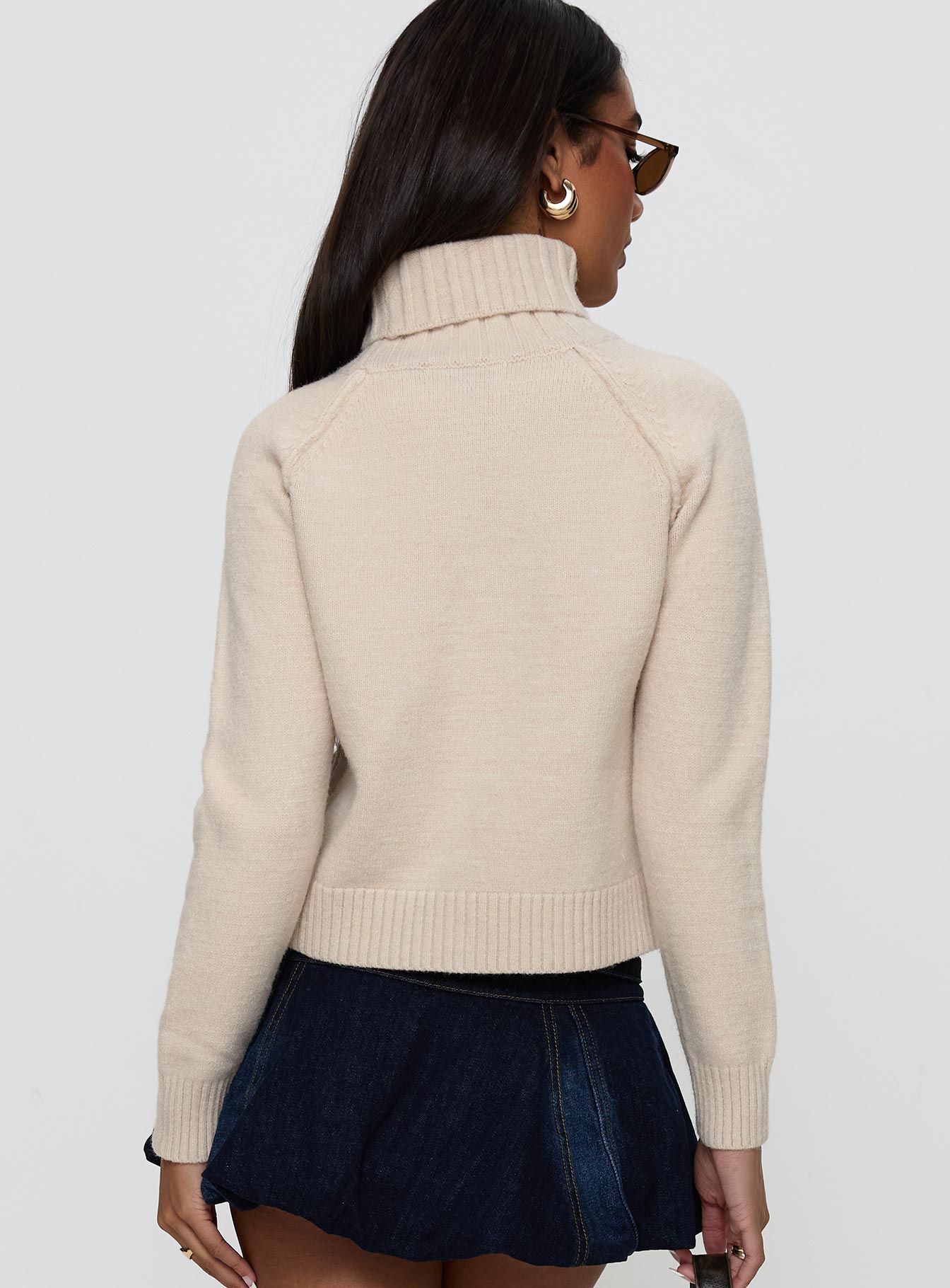 Enrica Funnel Neck Knit Sweater Cream、mySite、solidvoid