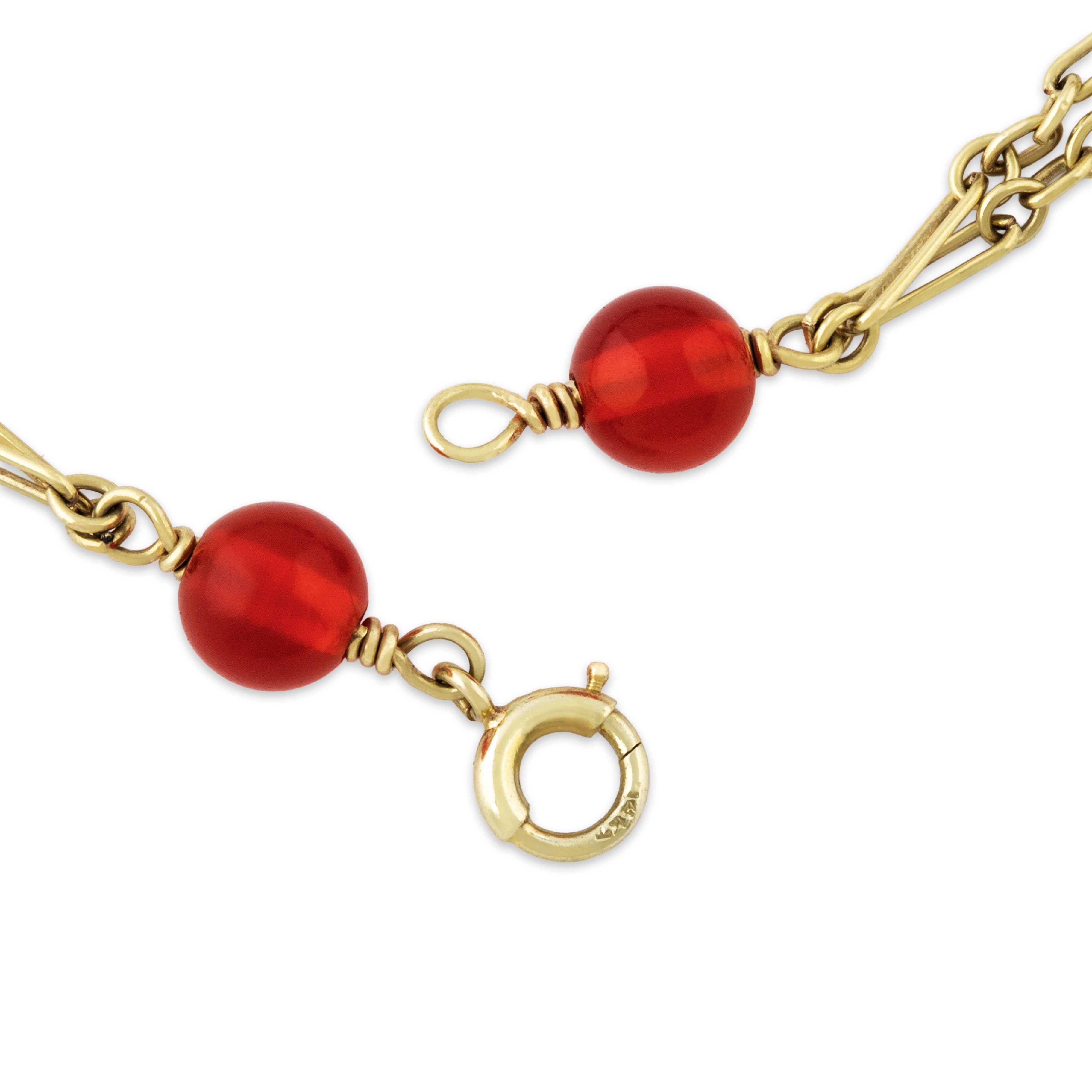 Antique Art Deco 14k Yellow Gold Carnelian Bead Double Stranded Necklace 16、mySite、hinf8tx79