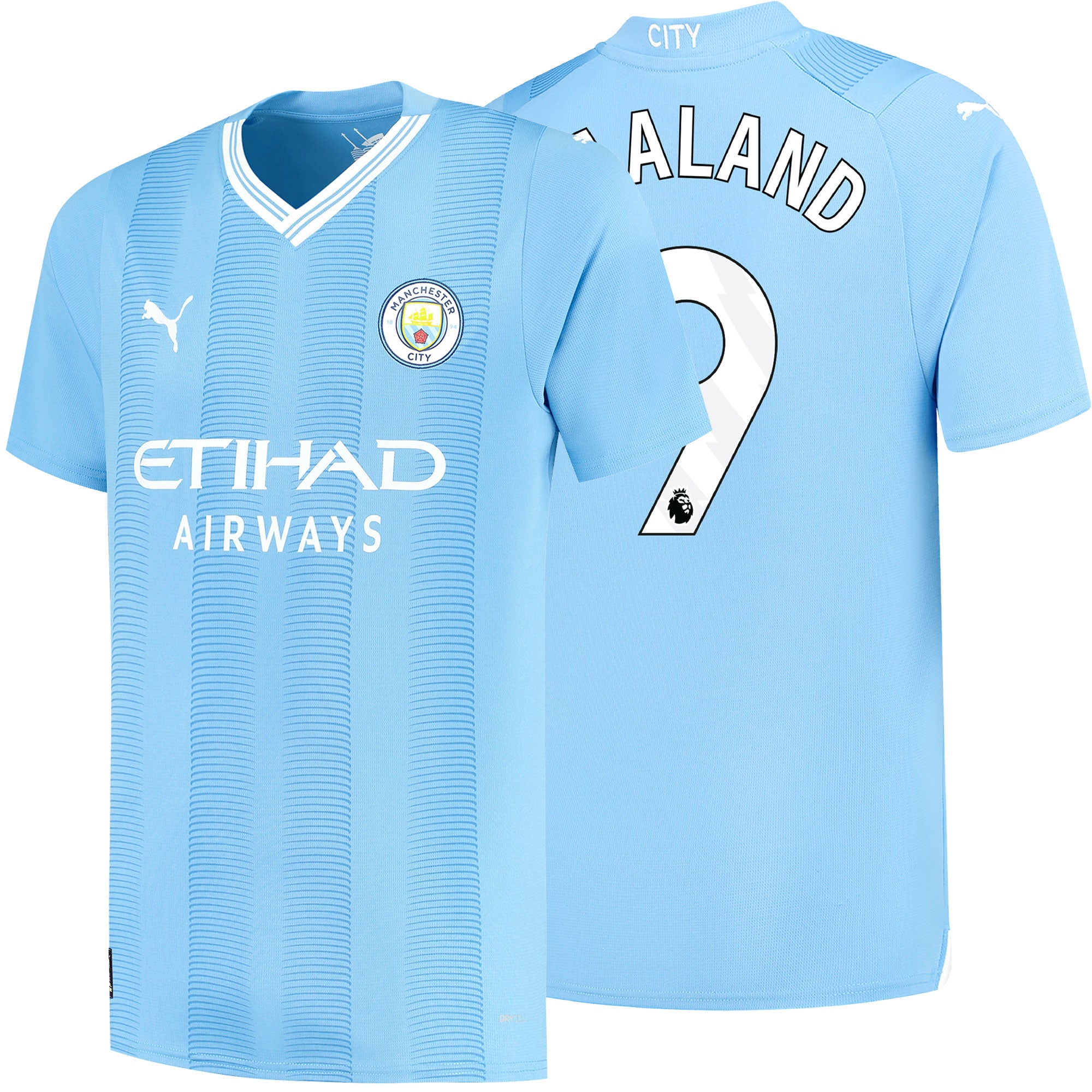 PUMA Men's Manchester City 2023/24 Home Jersey w/ Haaland #9 Printing、mySite、bottomscart
