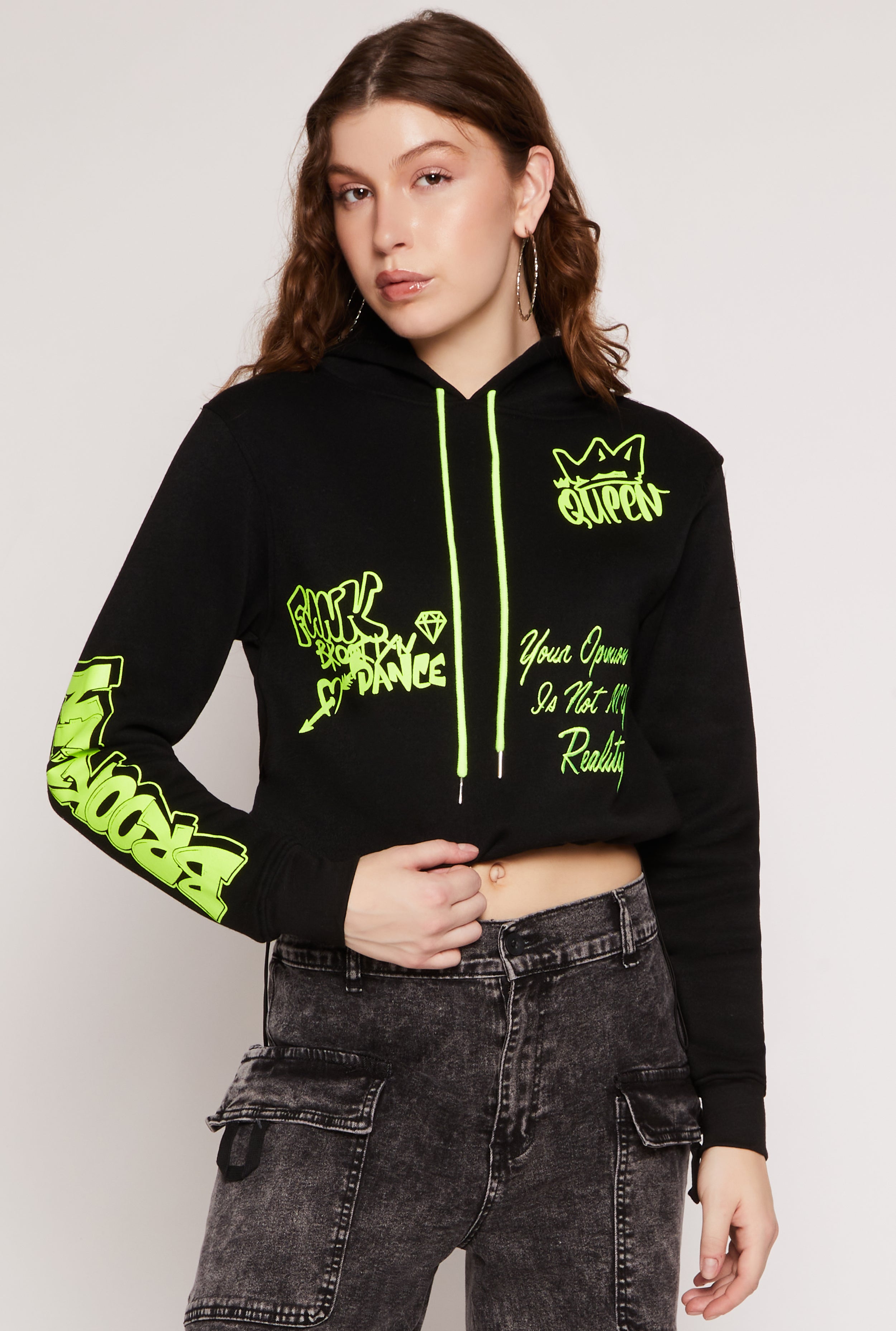 Toggle Drawstring Hem Graphic Print Hoodie、mySite、camillekostekn