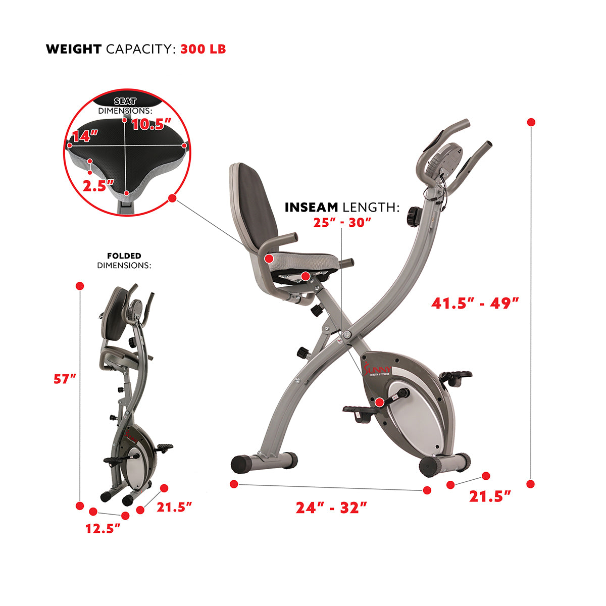  Upright Folding Magnetic Semi Recumbent Bike, Comfort XL w/ High Weight Capacity and Pulse Rate、mySite、ghnorth