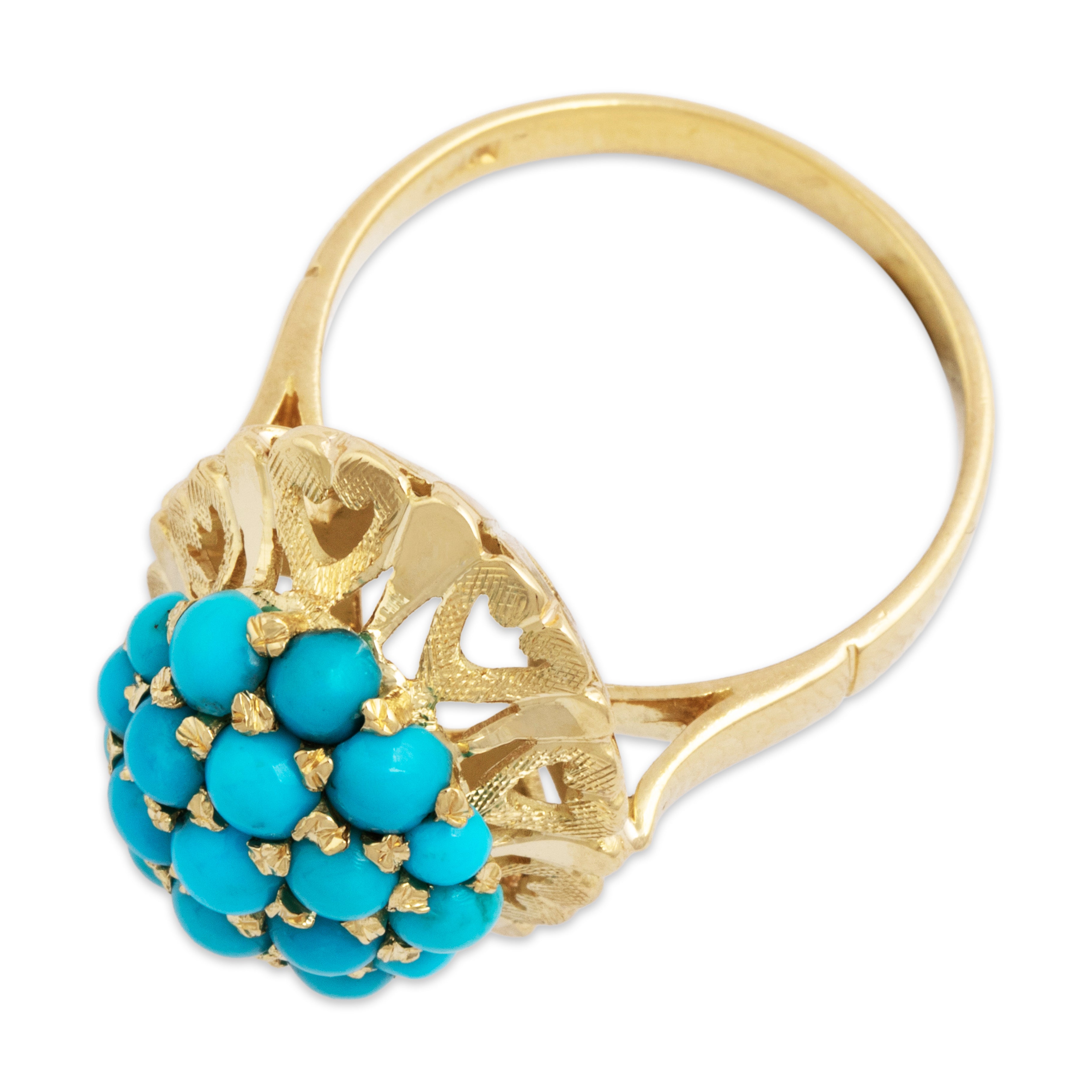 Vintage 18k Yellow Gold 2cttw Turquoise Bubble Cluster Cocktail Ring 7.50、mySite、hinf8tx79
