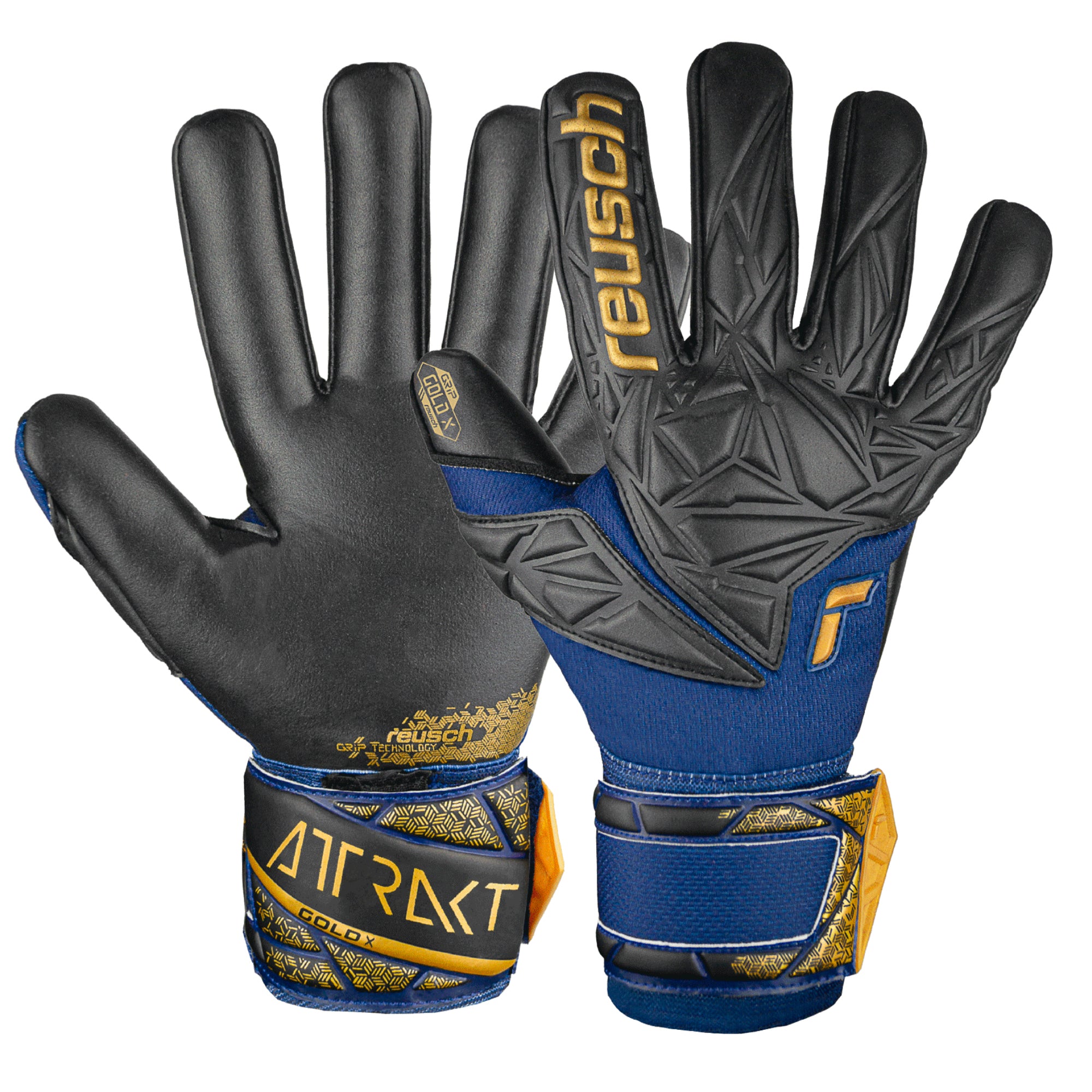Reusch Men's Attrakt Gold X NC Goalkeeper Gloves Black/Blue、mySite、noshort