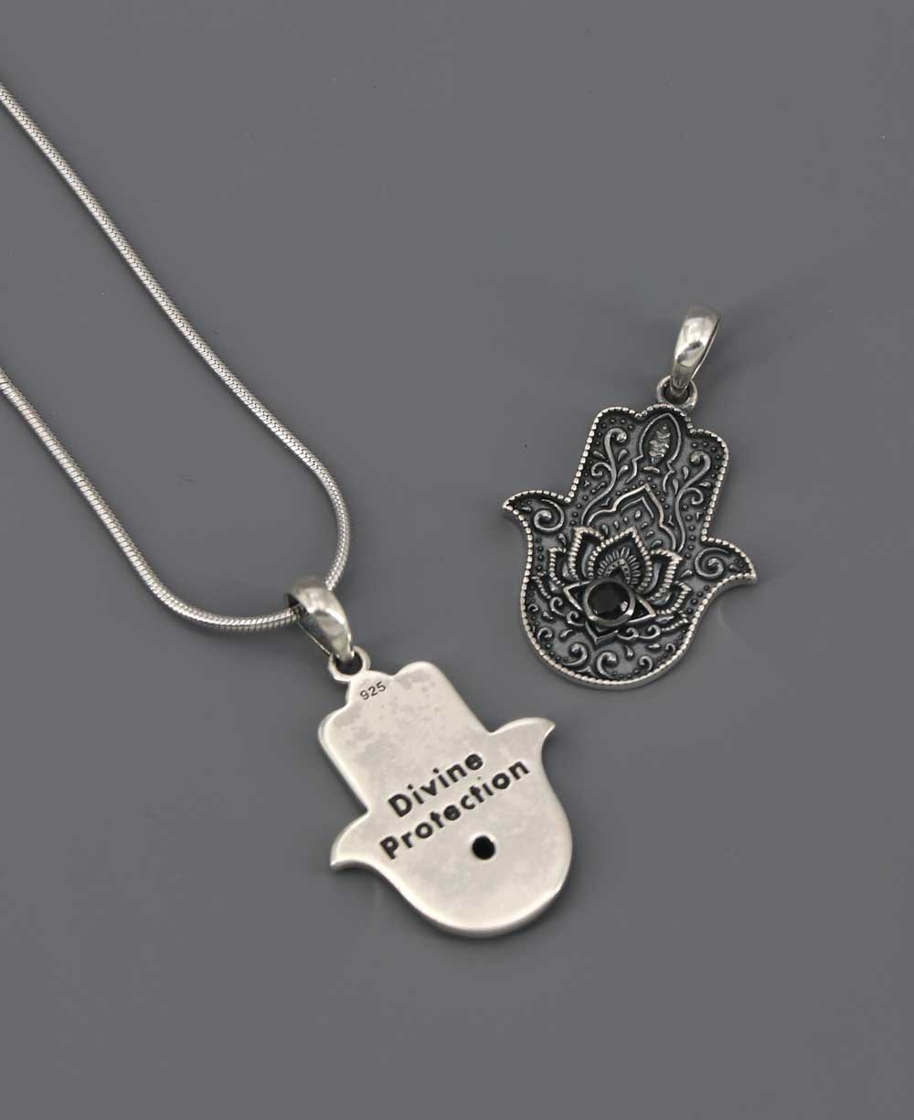 Sterling Silver Divine Protection Hamsa Hand Necklace、mySite、topwebapps
