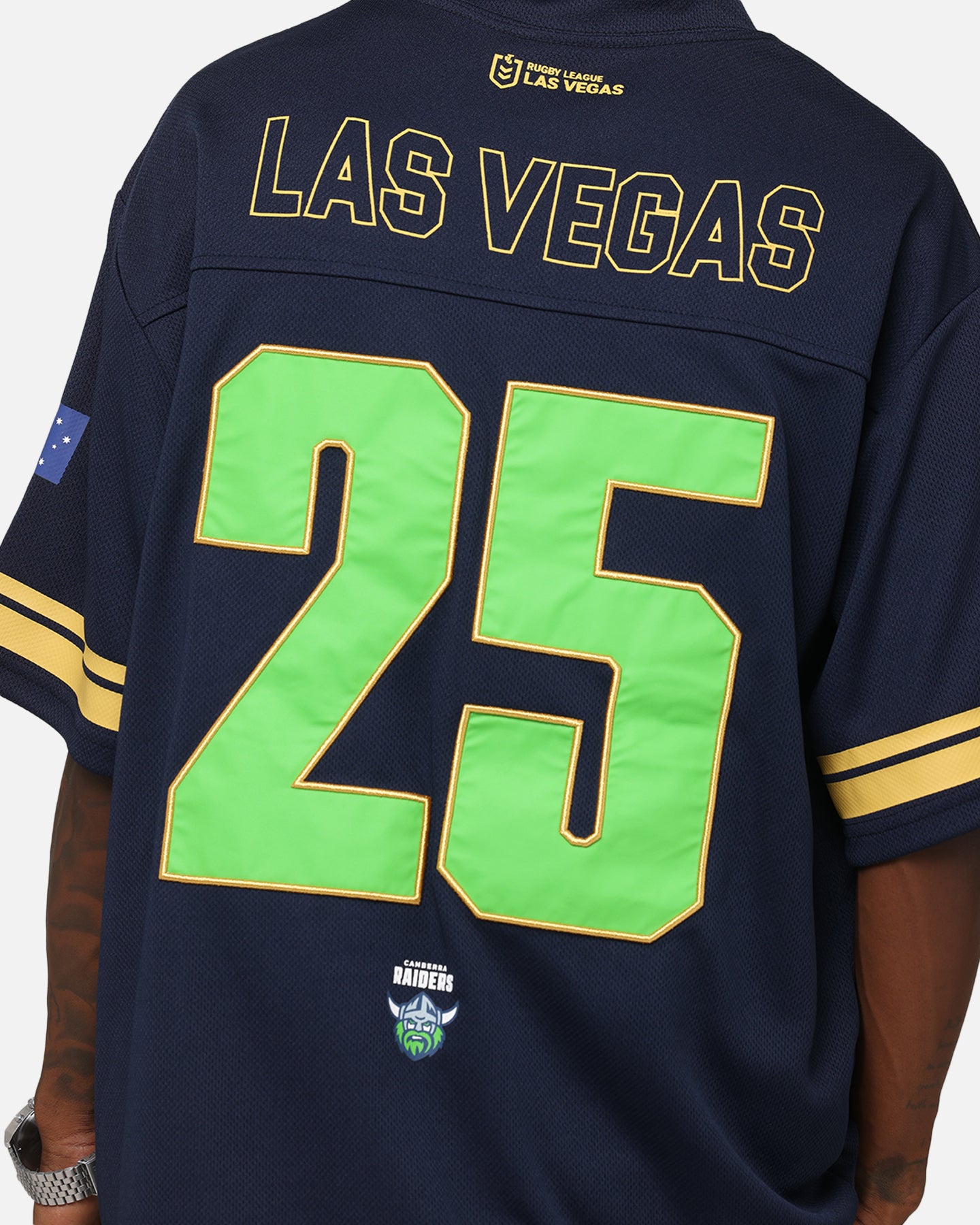 Bleacher Athletic Canberra Raiders NRL 2025 Las Vegas Round Grid Iron T-Shirt Official Team Colour、mySite、zt4zffjzw