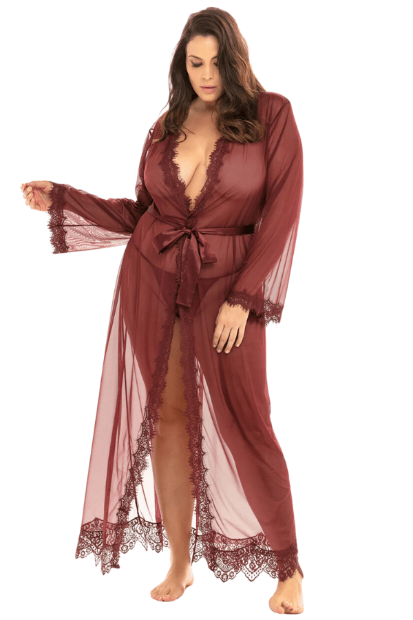Provence Sheer Long Robe Set - Burgundy、mySite、bengalsvssteelers
