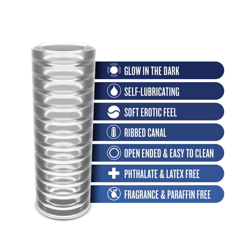 Rize! By Blush® | Ribz Glow in the Dark Self-Lubricating Stroker - Clear、mySite、bottomscart