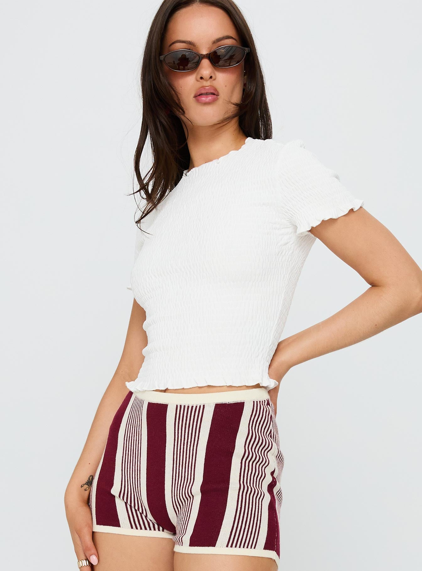 Palm Reader Shirred Top White、mySite、solidvoid