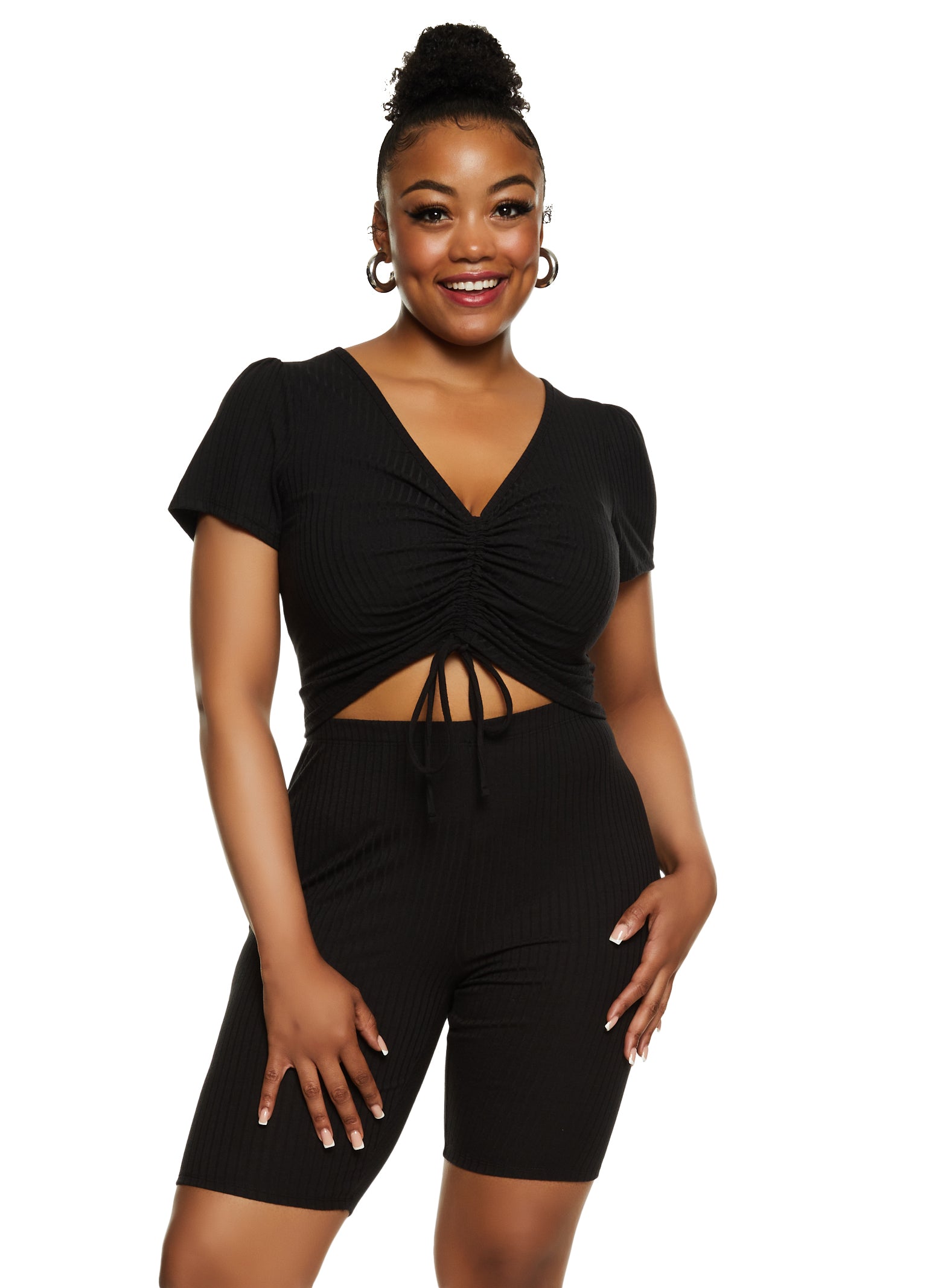 Plus Size Haute Monde Ruched Tee and Biker Shorts、mySite、camillekostekn