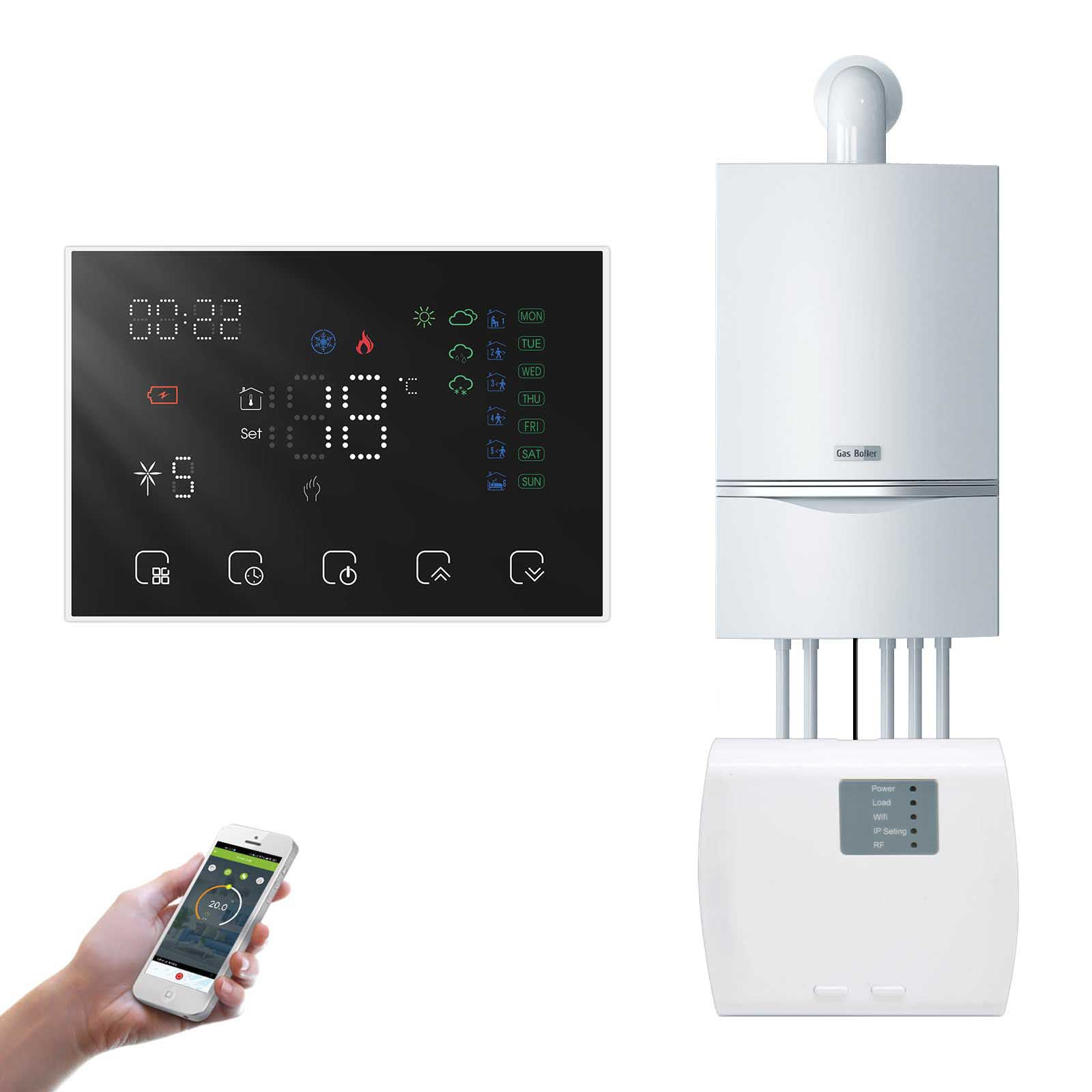 WiFi RF Programmable Thermostat Smart Wall-hung Temperature Controller Wireless RF Receiver for Water/ Electric/ Gas Boiler Floor Heating、mySite、fannypackpong