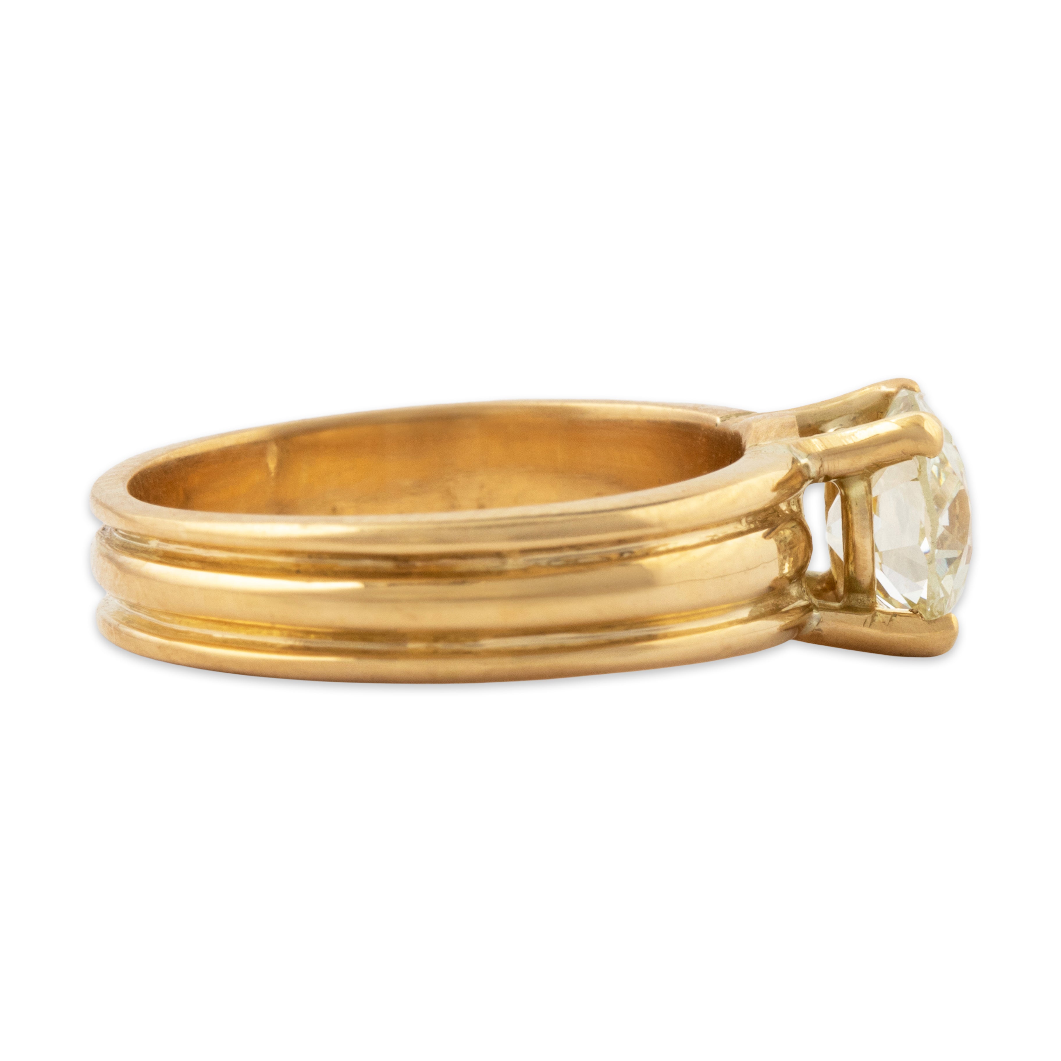 Vintage 18k Yellow Gold 1.06ct Cushion Old Mine Diamond Banded Engagement Ring、mySite、hinf8tx79