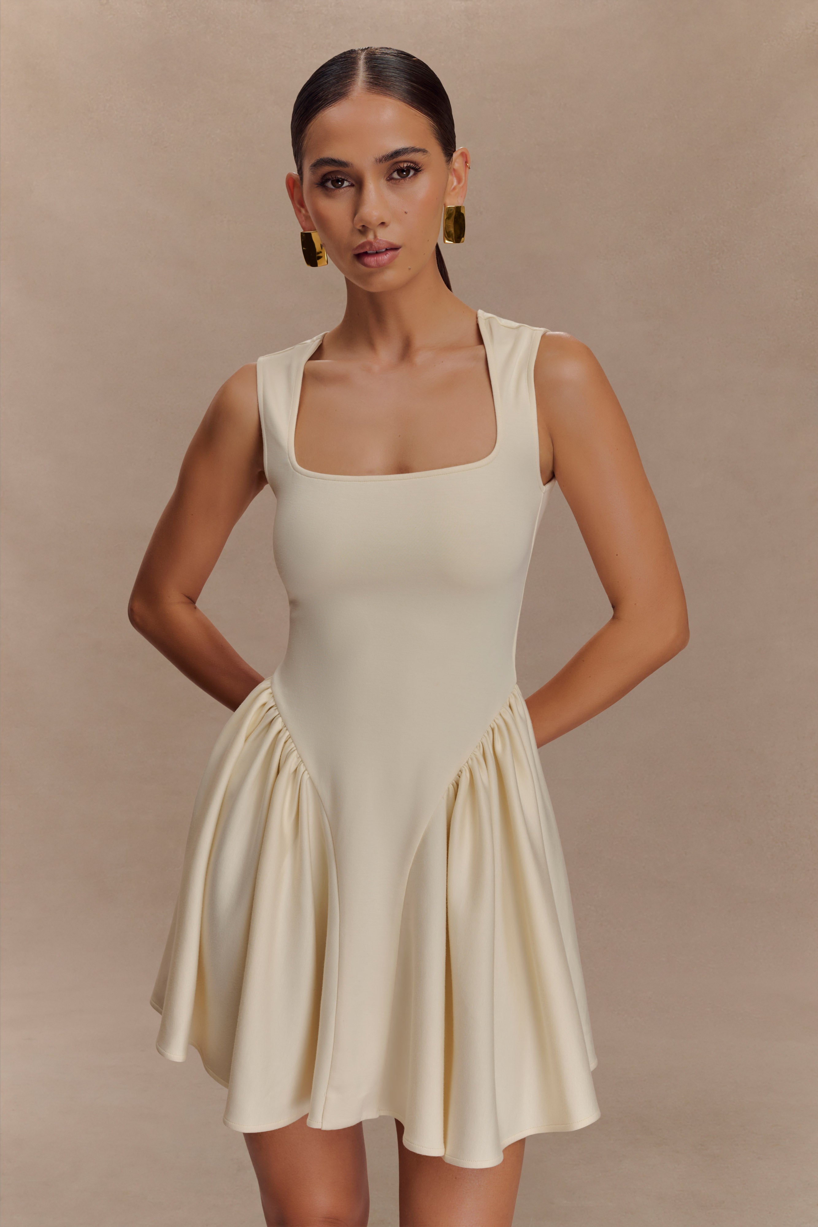 Sharon Scuba Jersey Mini Dress - Ivory、mySite、solidvoid