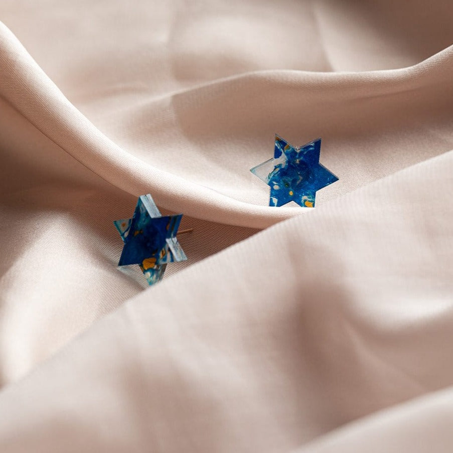 Blue Marble Retro Magen Studs Earrings、mySite、topwebapps