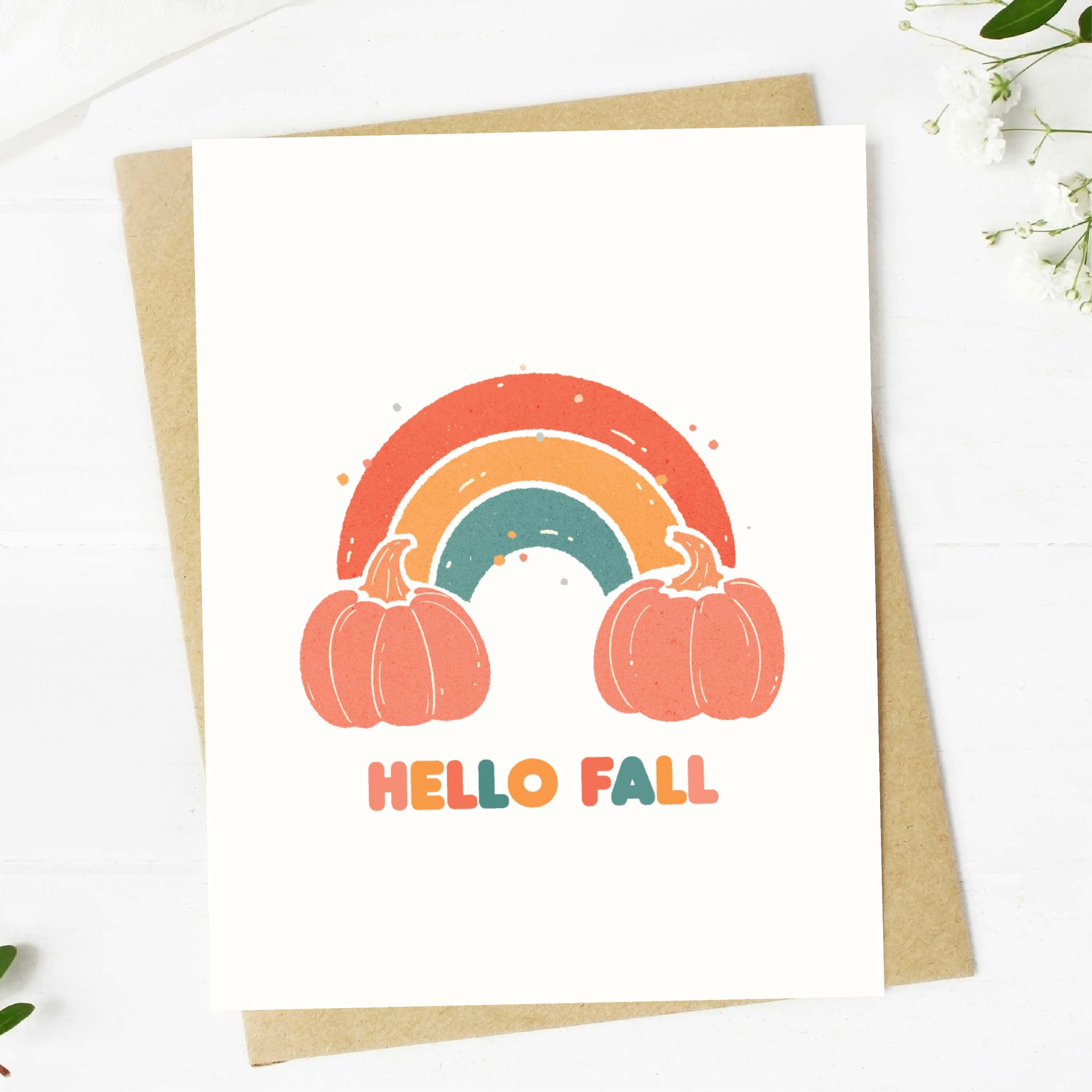  Hello Fall Pumpkin Rainbow Greeting Card、mySite、elrpsem3k