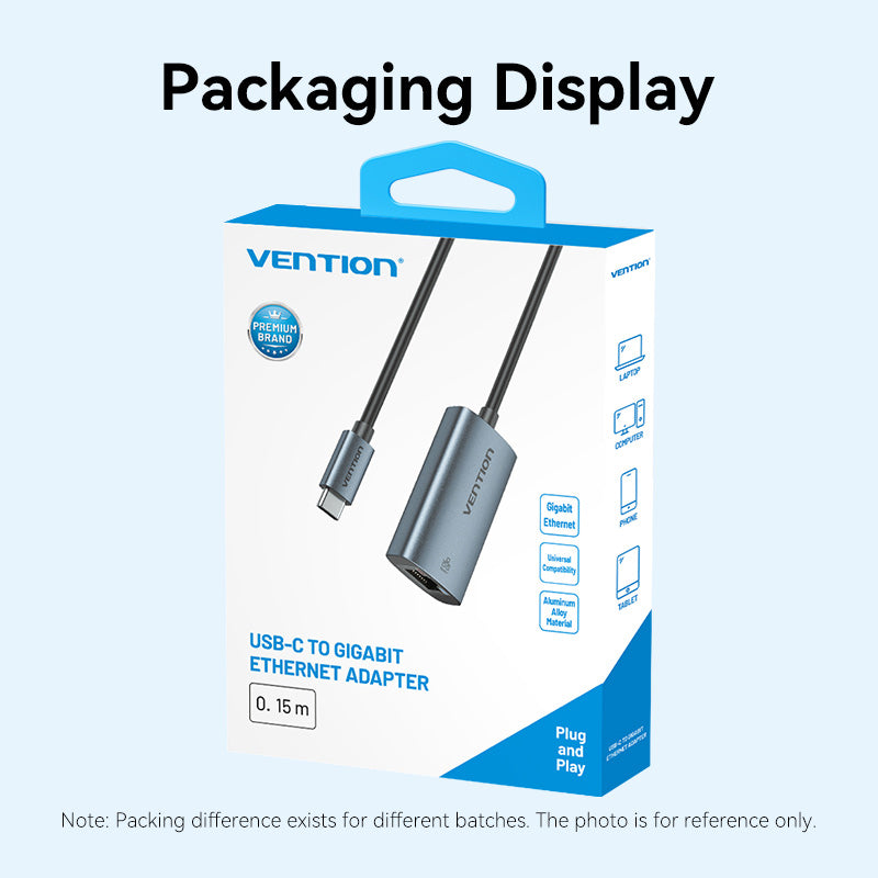 Vention USB-C to Gigabit Ethernet Adapter 0.15M Gray Aluminum Alloy Type、mySite、fannypackpong