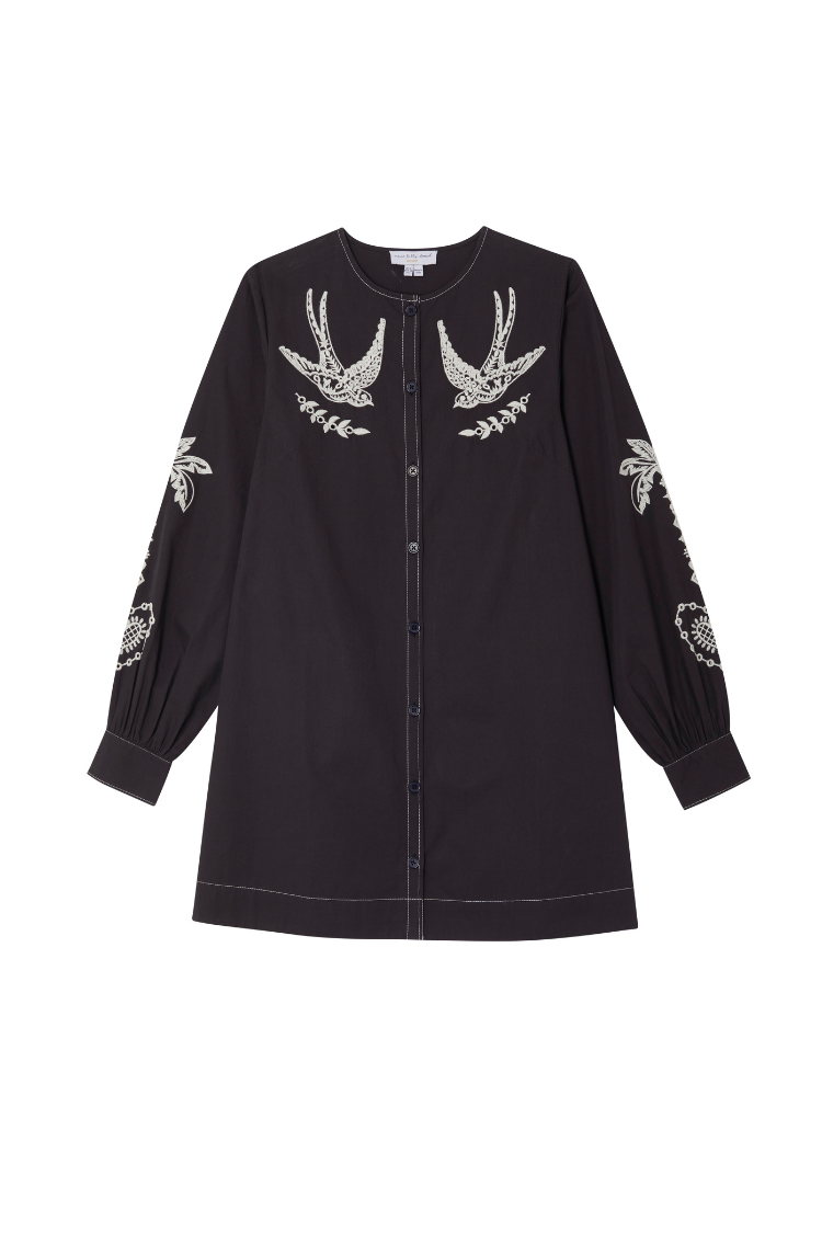 Black Embroidered Swallow Romance Mini Dress、mySite、solidvoid