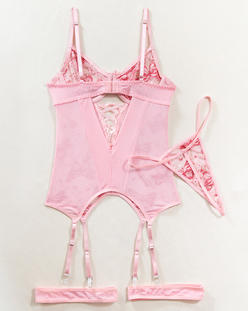 Butterfly Embroidered Lace Cross Straps Bra Set、mySite、bengalsvssteelers