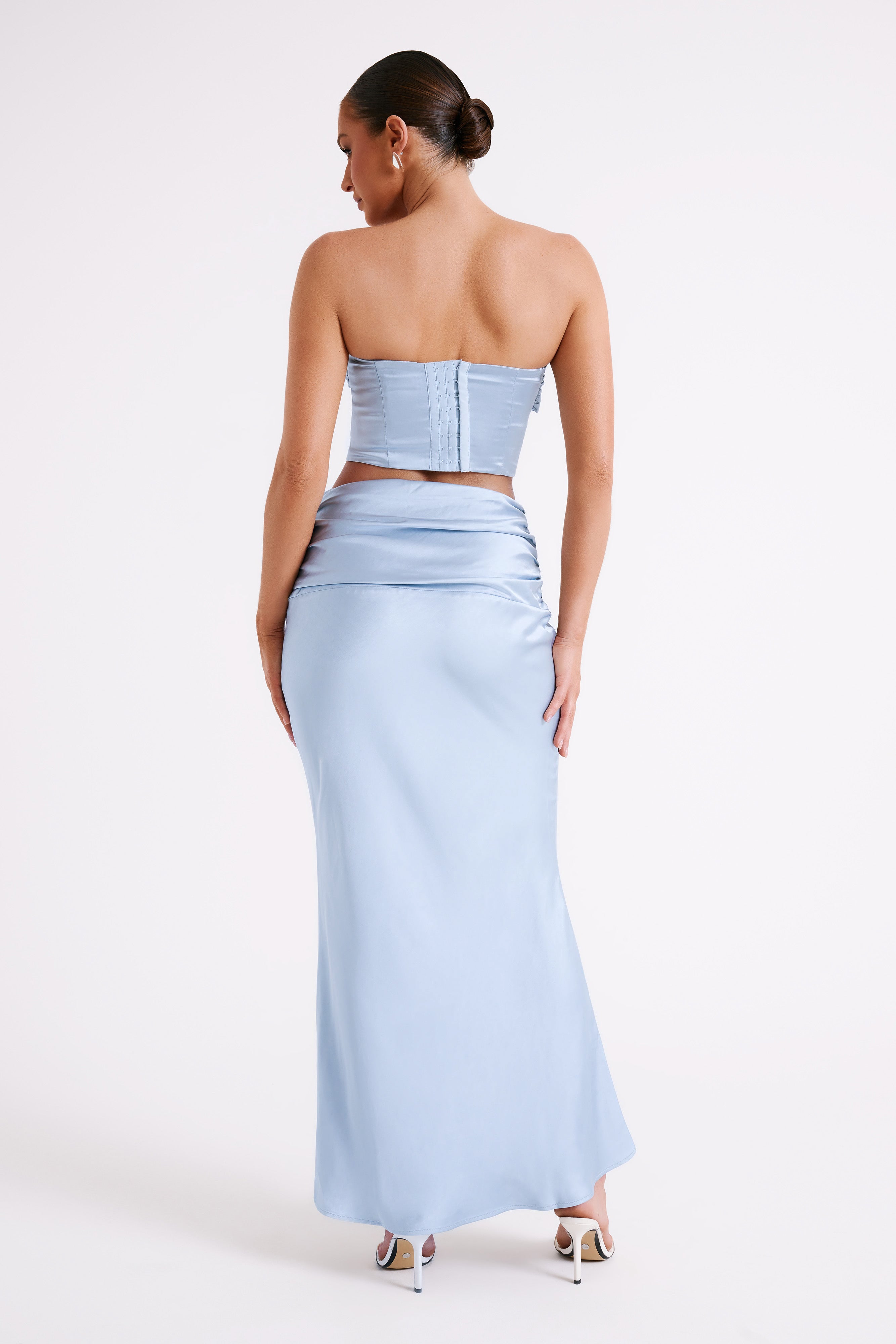 Khalani Ruched Satin Maxi Skirt - Ice Blue、mySite、solidvoid