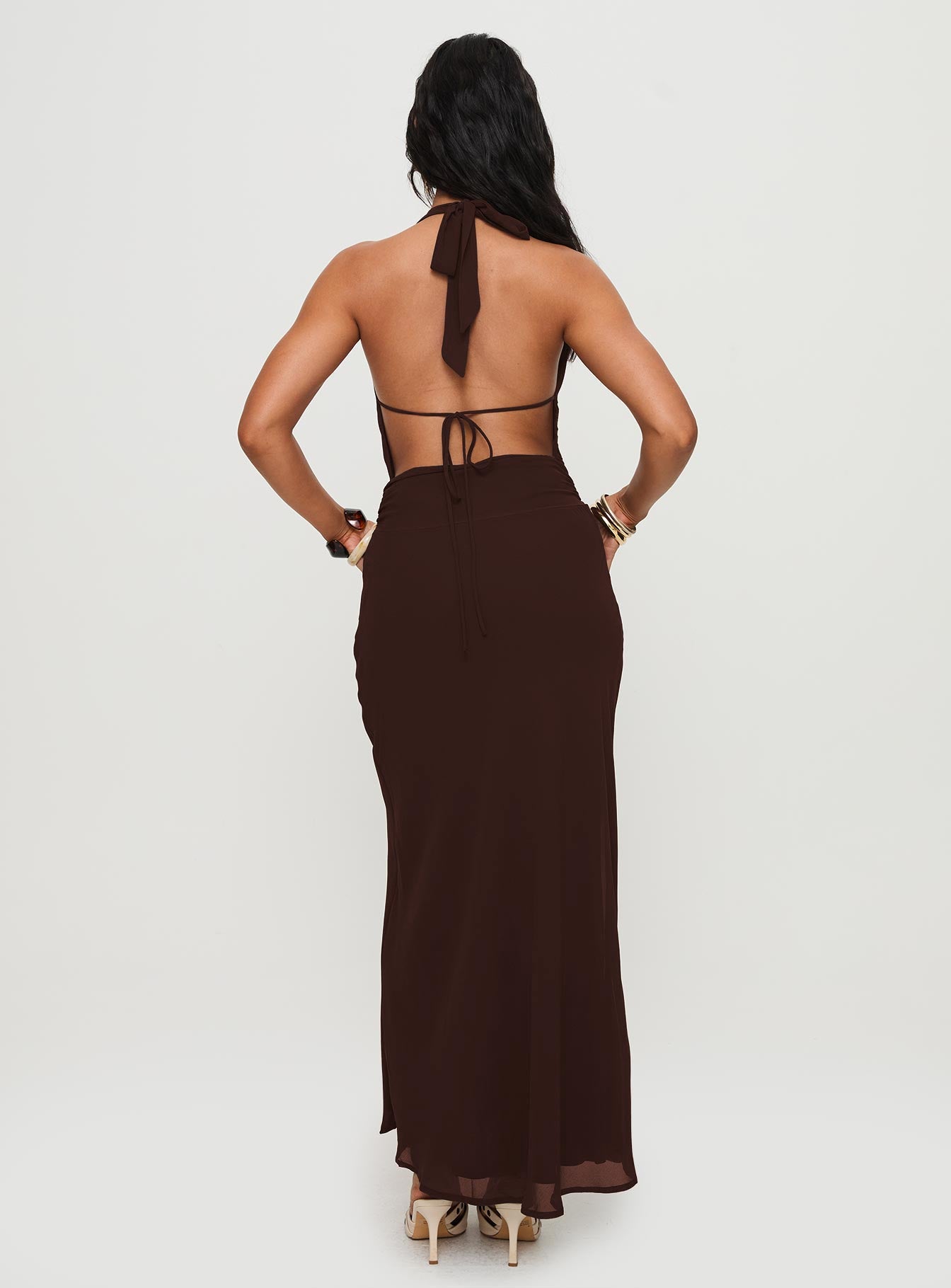 Alejandria Cowl Neck Maxi Dress Chocolate、mySite、solidvoid