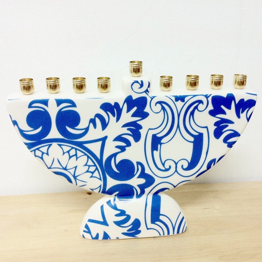 Damask Morrocan Blue Tile Menorah by Barbara Shaw、mySite、topwebapps