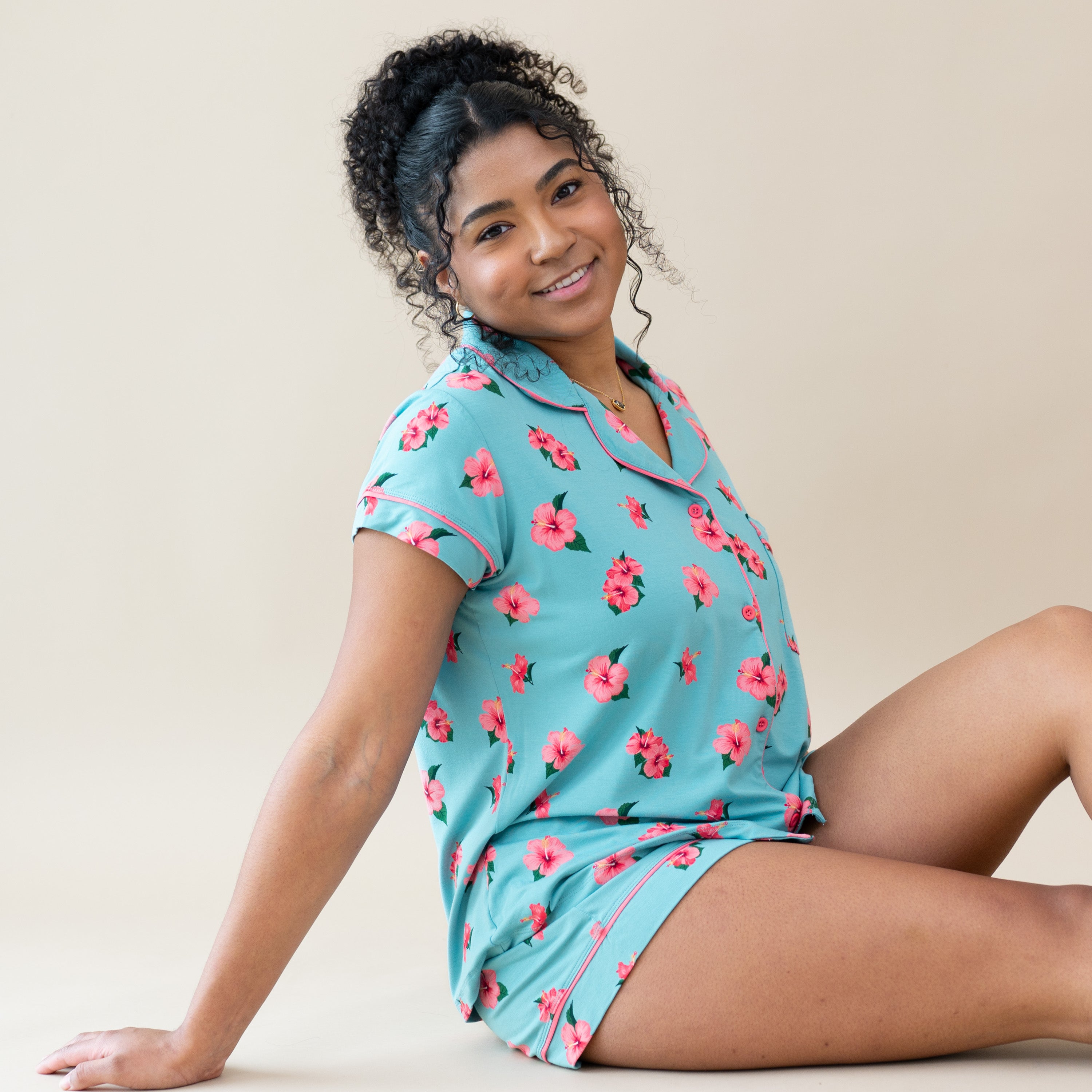  Women’s Short Sleeve Pajama Set in Hibiscus、mySite、layawaytickets