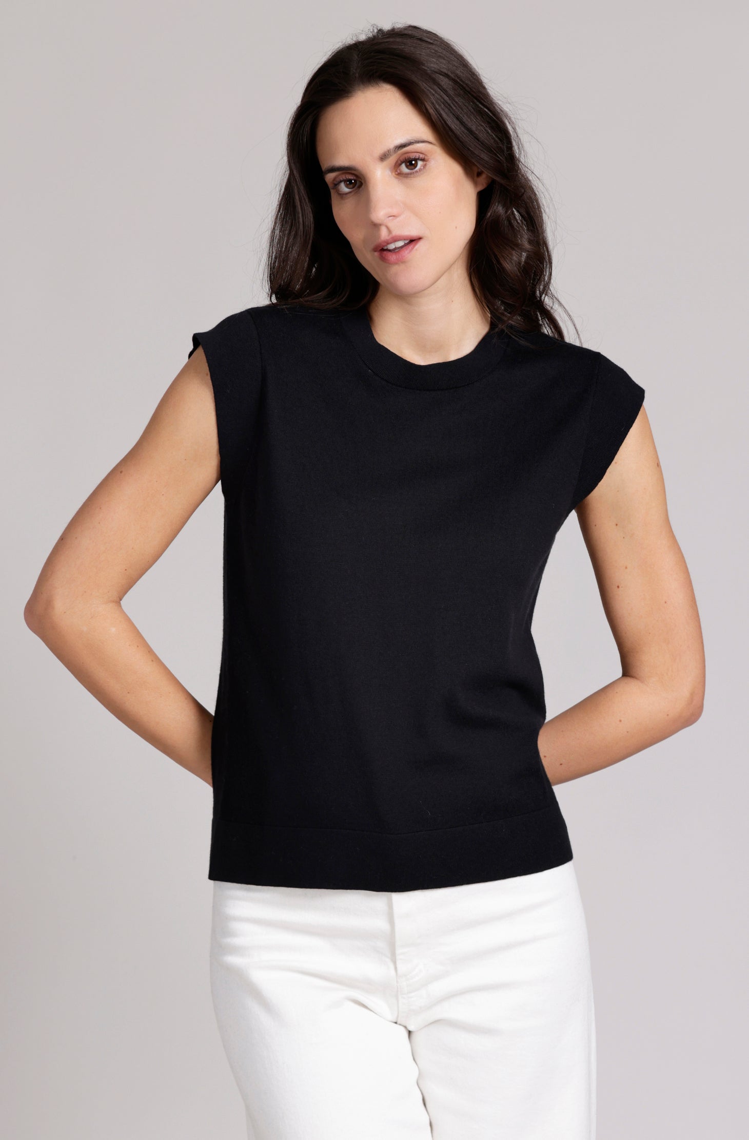 Minnie Rose Supima Cotton Cap Sleeve Crew、mySite、noshort