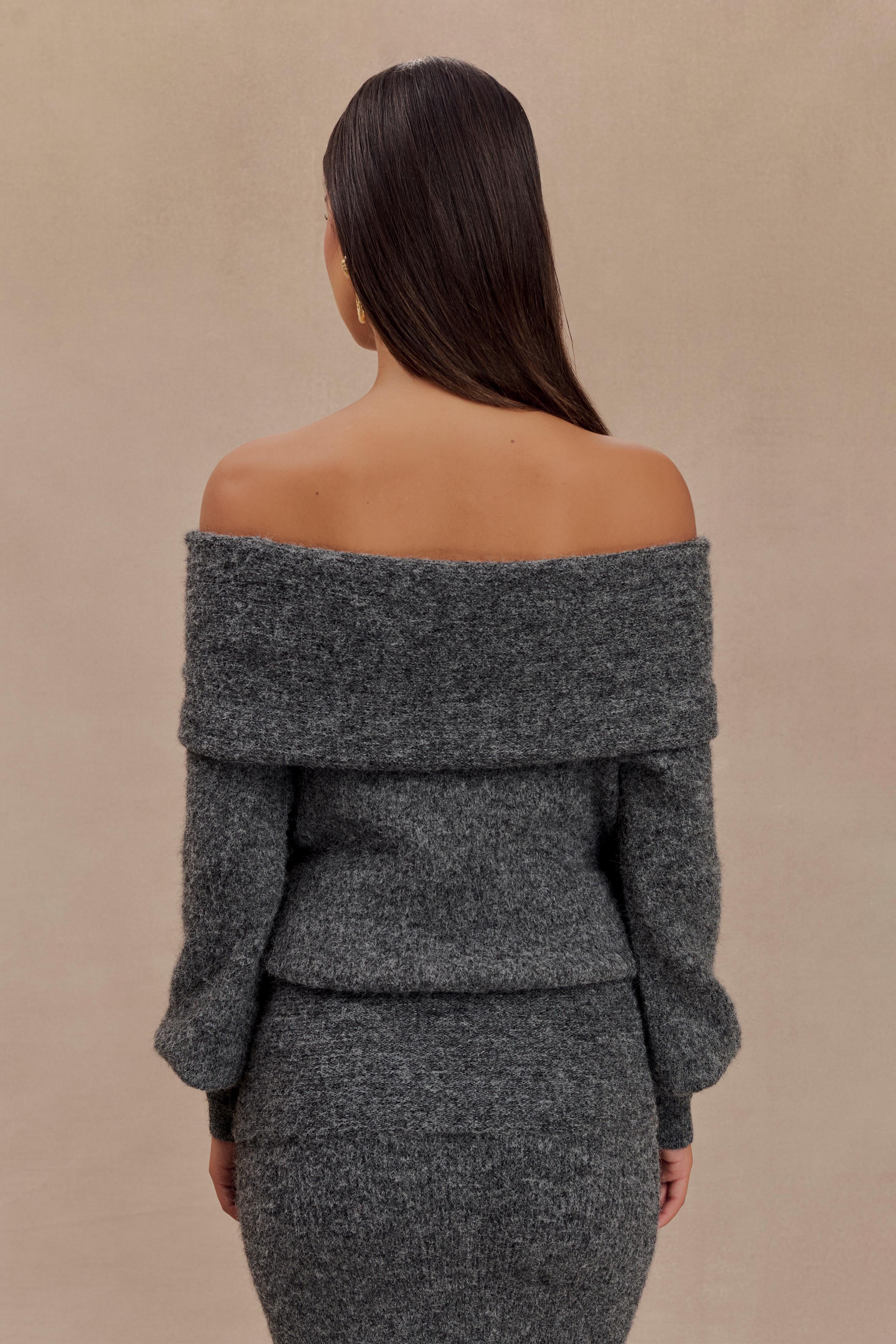 Charlotte Off Shoulder Knit Long Sleeve Top - Charcoal Marle、mySite、solidvoid