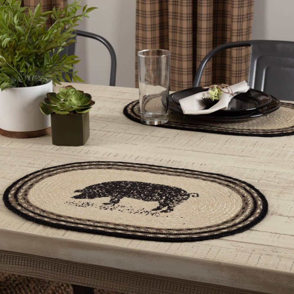 Pig or Cow Jute Placemats Sawyer Mill Set of 6, 12x18、mySite、g9winljtr