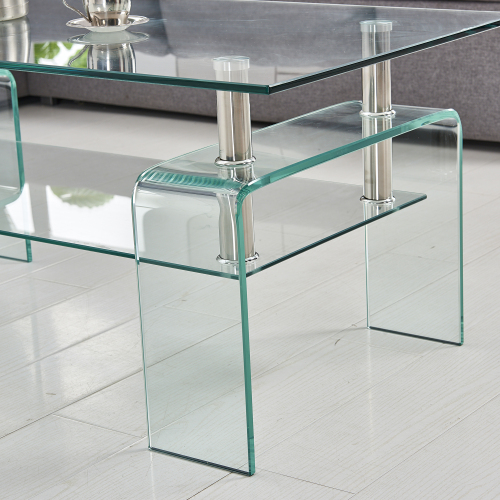 Tempered Black Glass Coffee Table, 2-Layers Tea Table、、casual