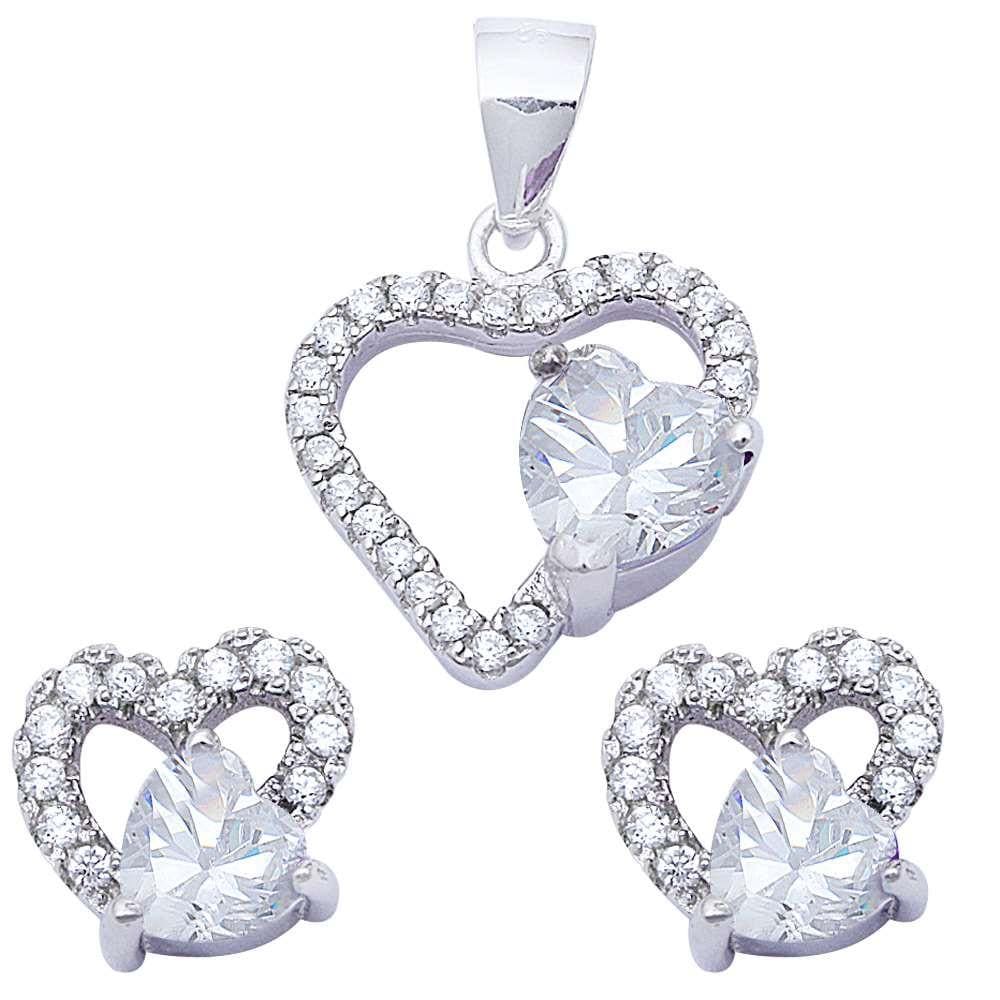 Special Buy! Sterling Silver Double Heart Sets Cubic Zirconia and Simulated Gemstones、mySite、g9winljtr