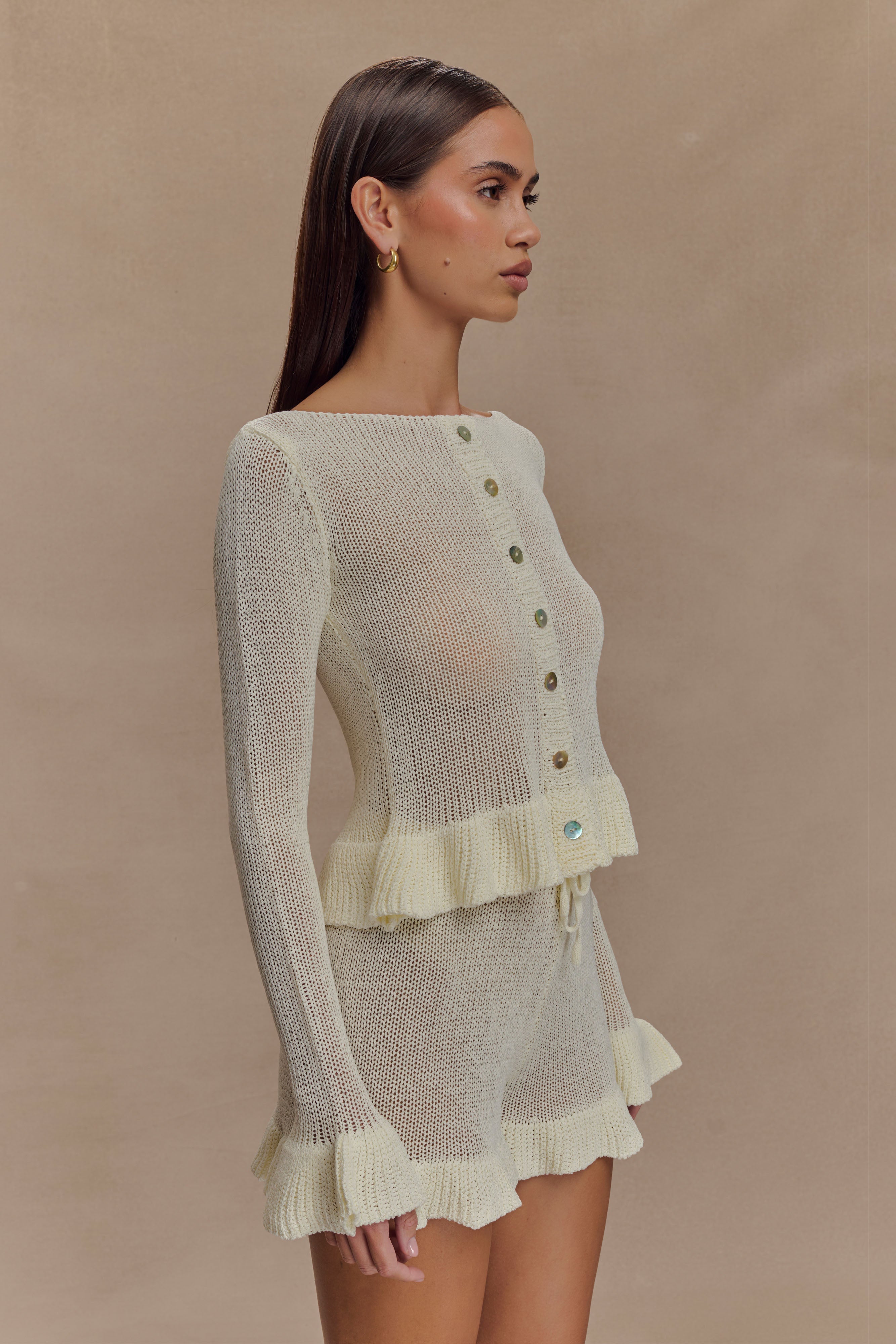 Eleanor Knit Frill Cardigan - White、mySite、solidvoid