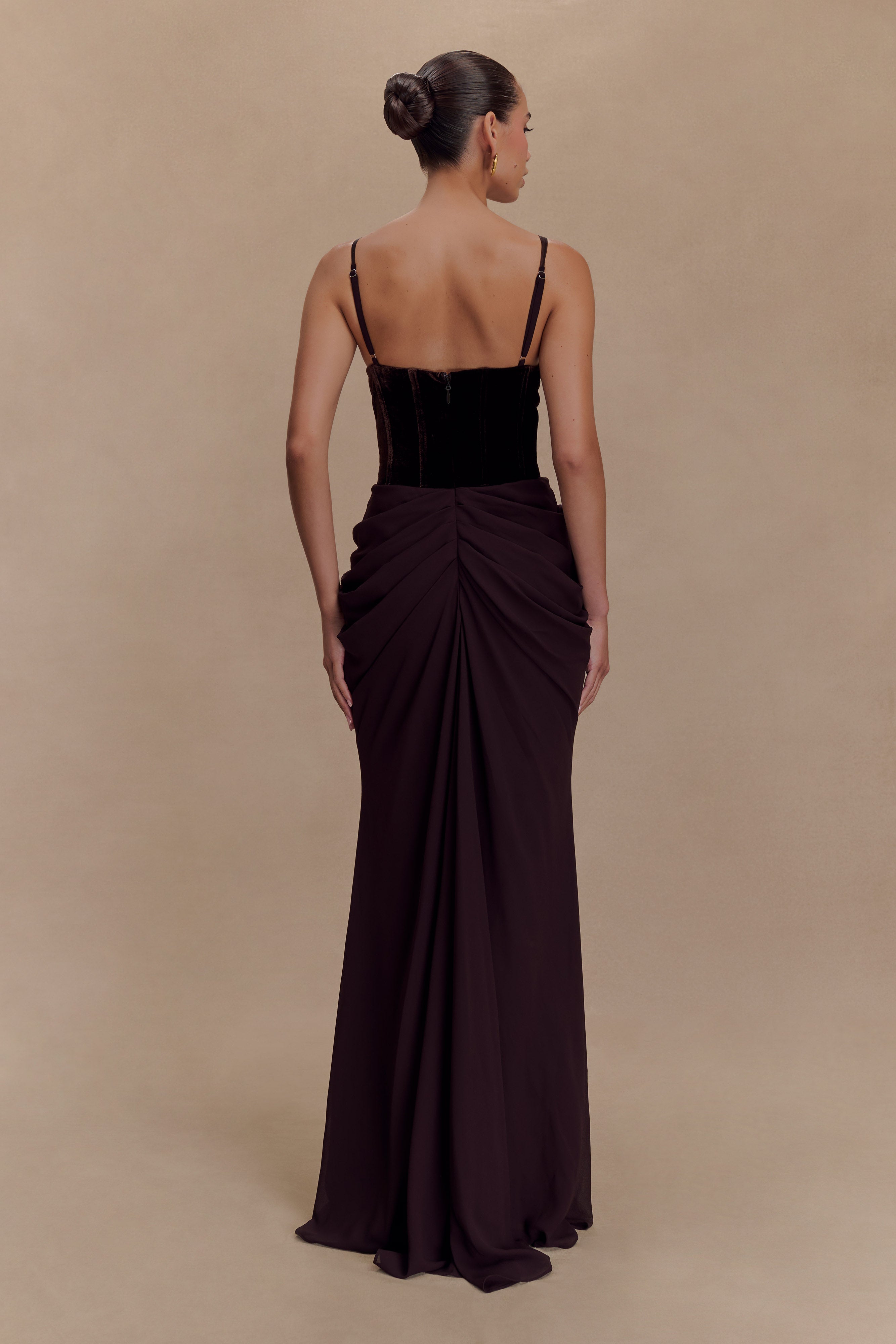 Roxanne Velvet Corset Maxi Dress - Cacao Brown、mySite、solidvoid