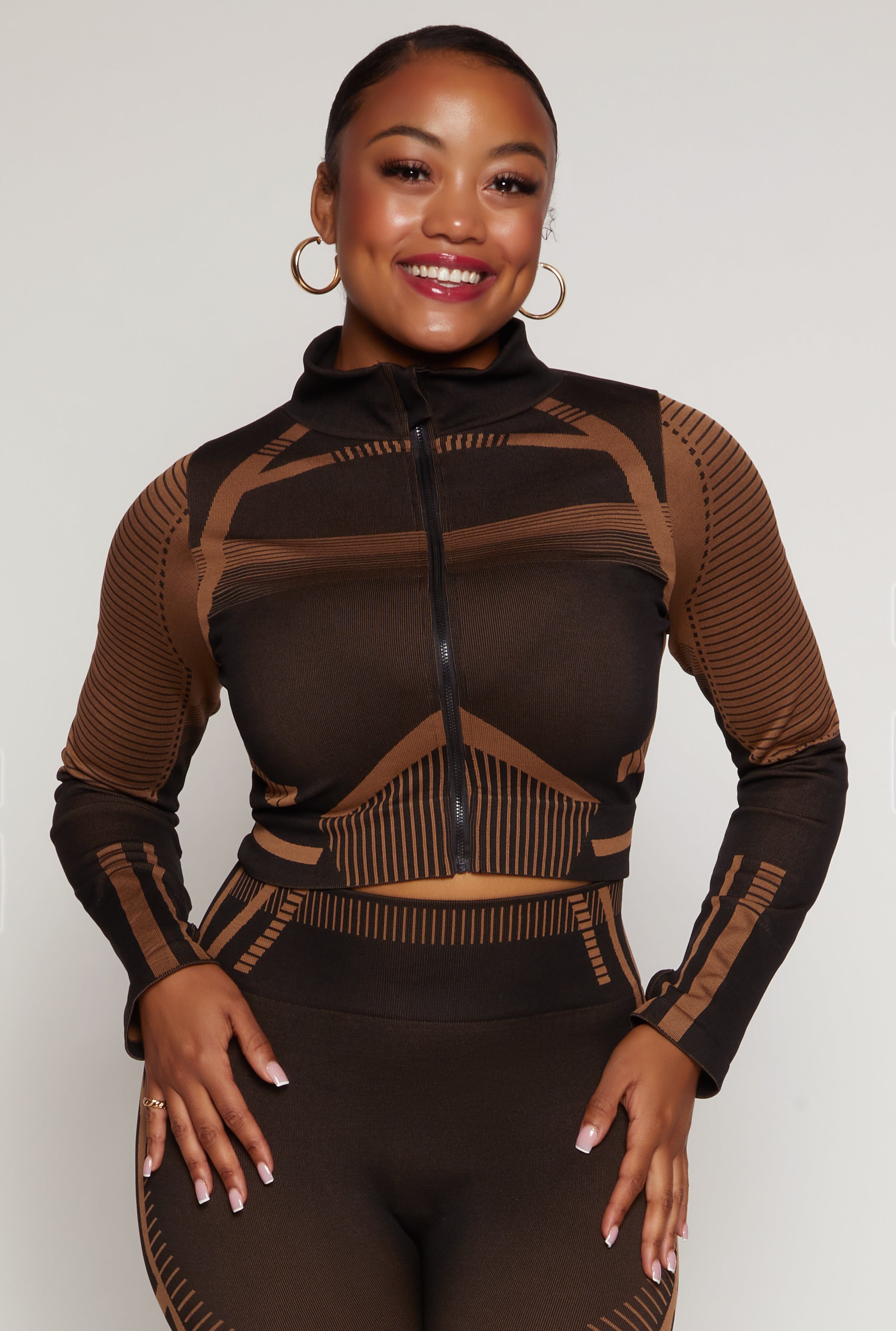 Plus Size Seamless Printed Cropped Track Jacket、mySite、camillekostekn