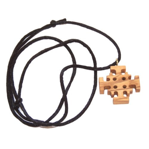Jerusalem Cross - olive wood extra-Smoothed necklace ( 1.2 inches or 3 cm) - Necklace length is adjustable.、mySite、topwebapps