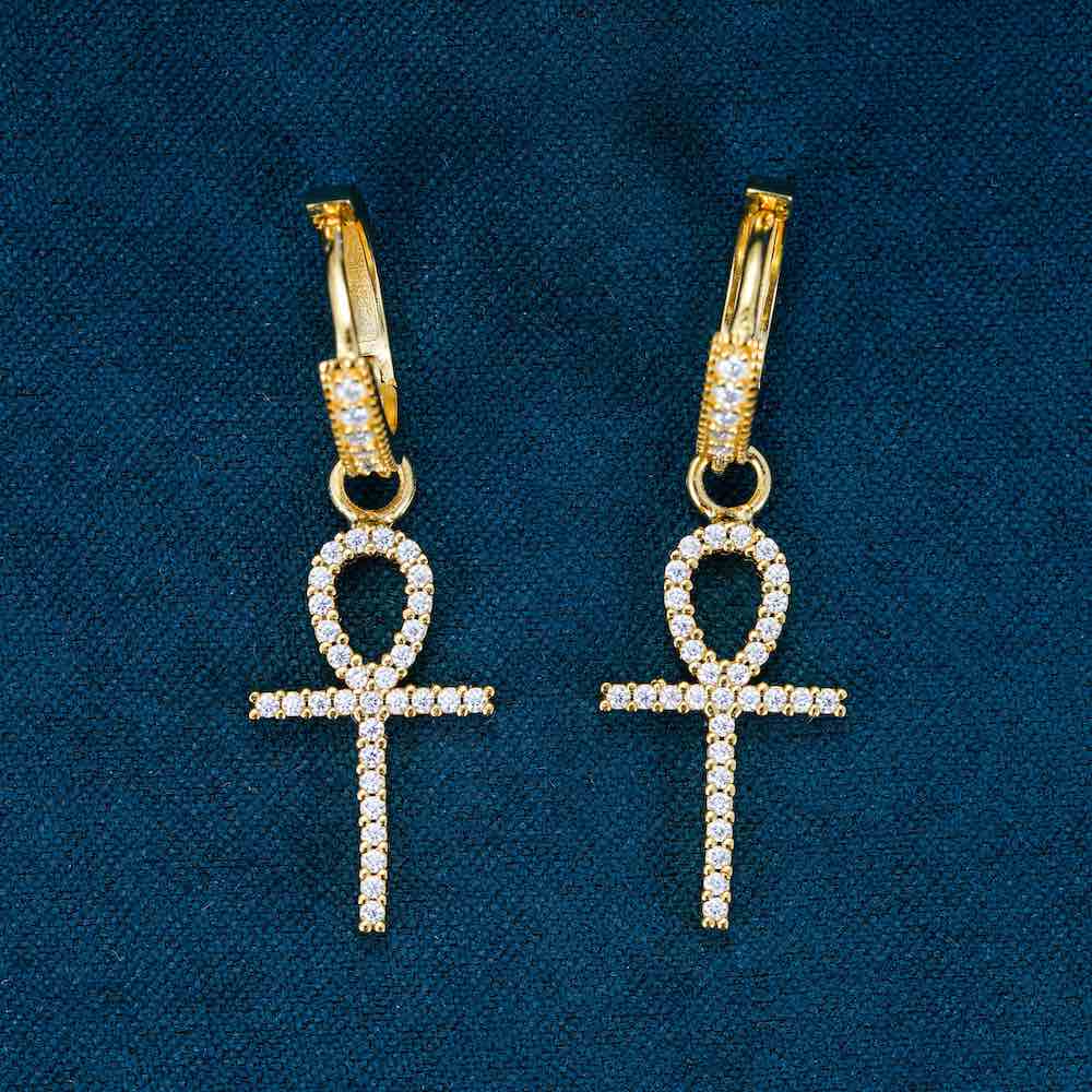 Moissanite Ankh Hoop Earrings 14K Gold、mySite、hinf8tx79