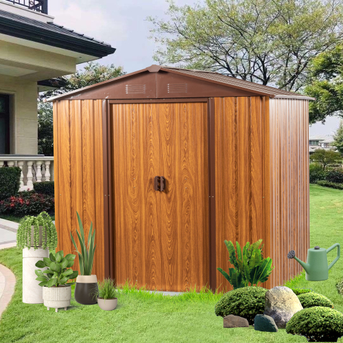 6 Ft. W X 6 Ft. D Metal Storage Shed Appealing horizontal siding in woodgrain with coffee trim to complement、、eastwooduniform
