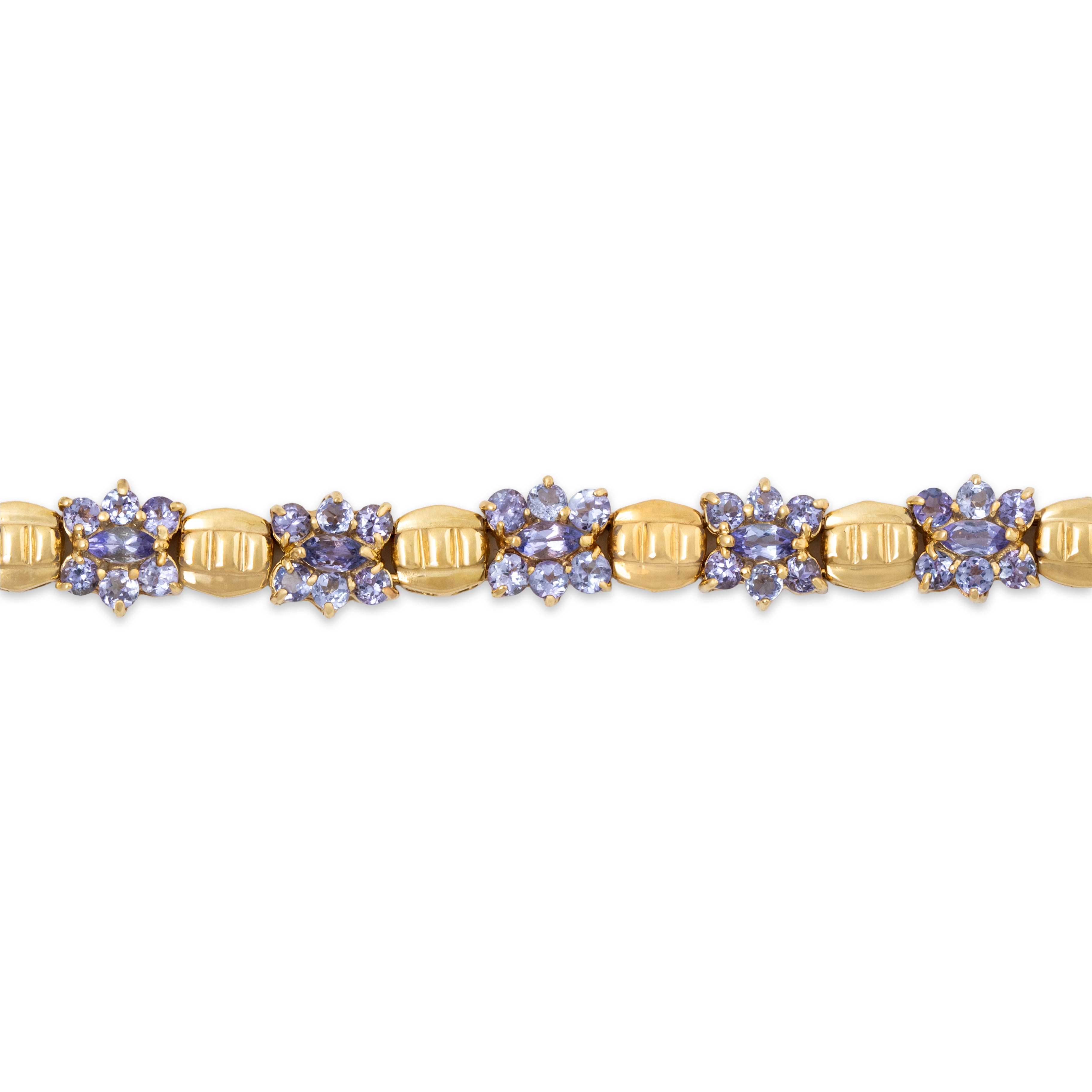 Vintage 14k Yellow Gold 4.3cttw Tanzanite Floral Station Bracelet 7.25、mySite、hinf8tx79
